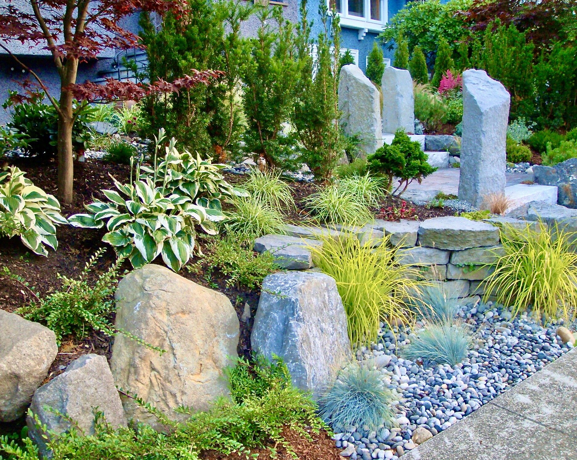 dry stack wall and standing column stones