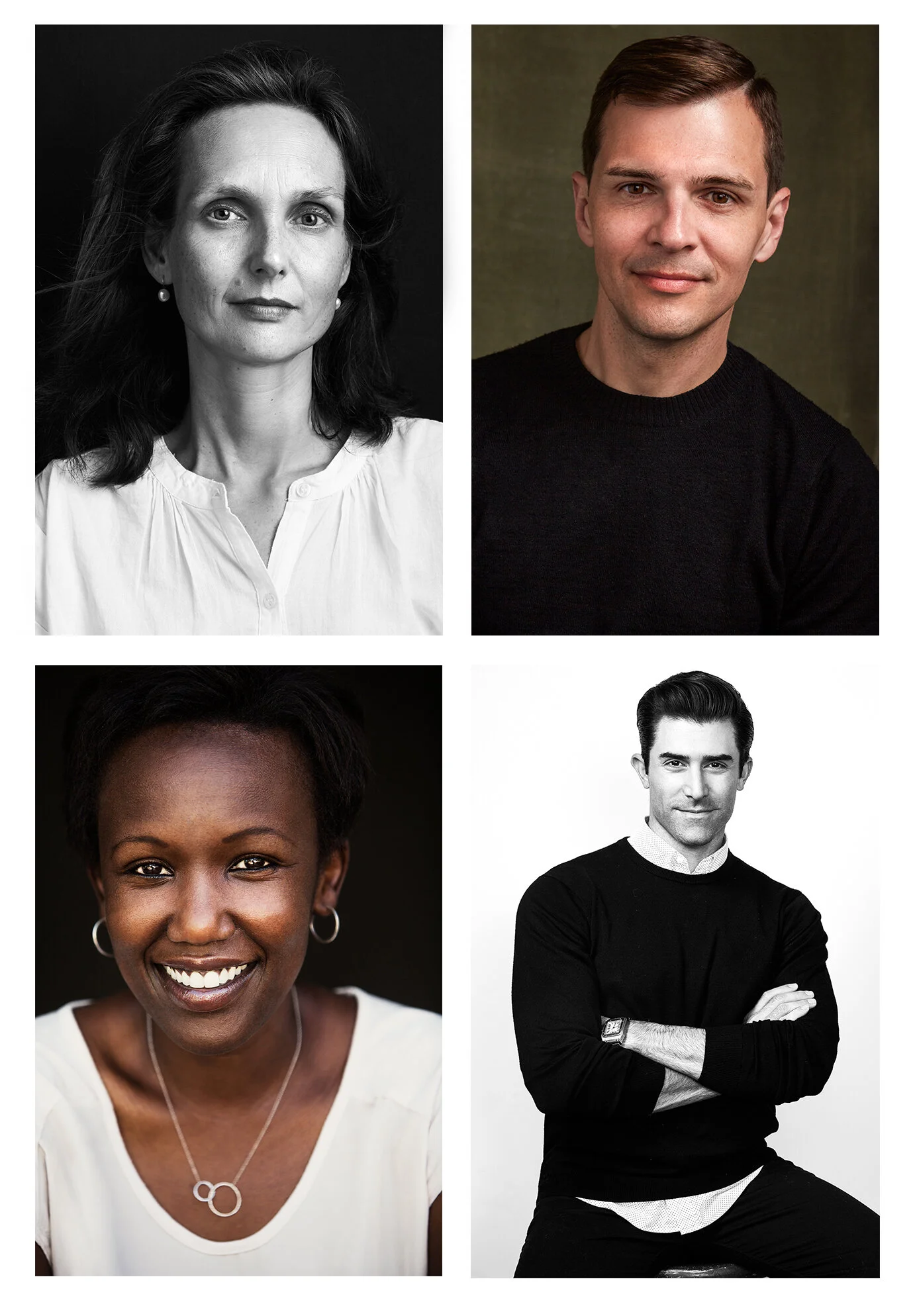 Four fine art portraits, ranging from serious and dark lighting to smiling and bright lighting.  Lost Angeles