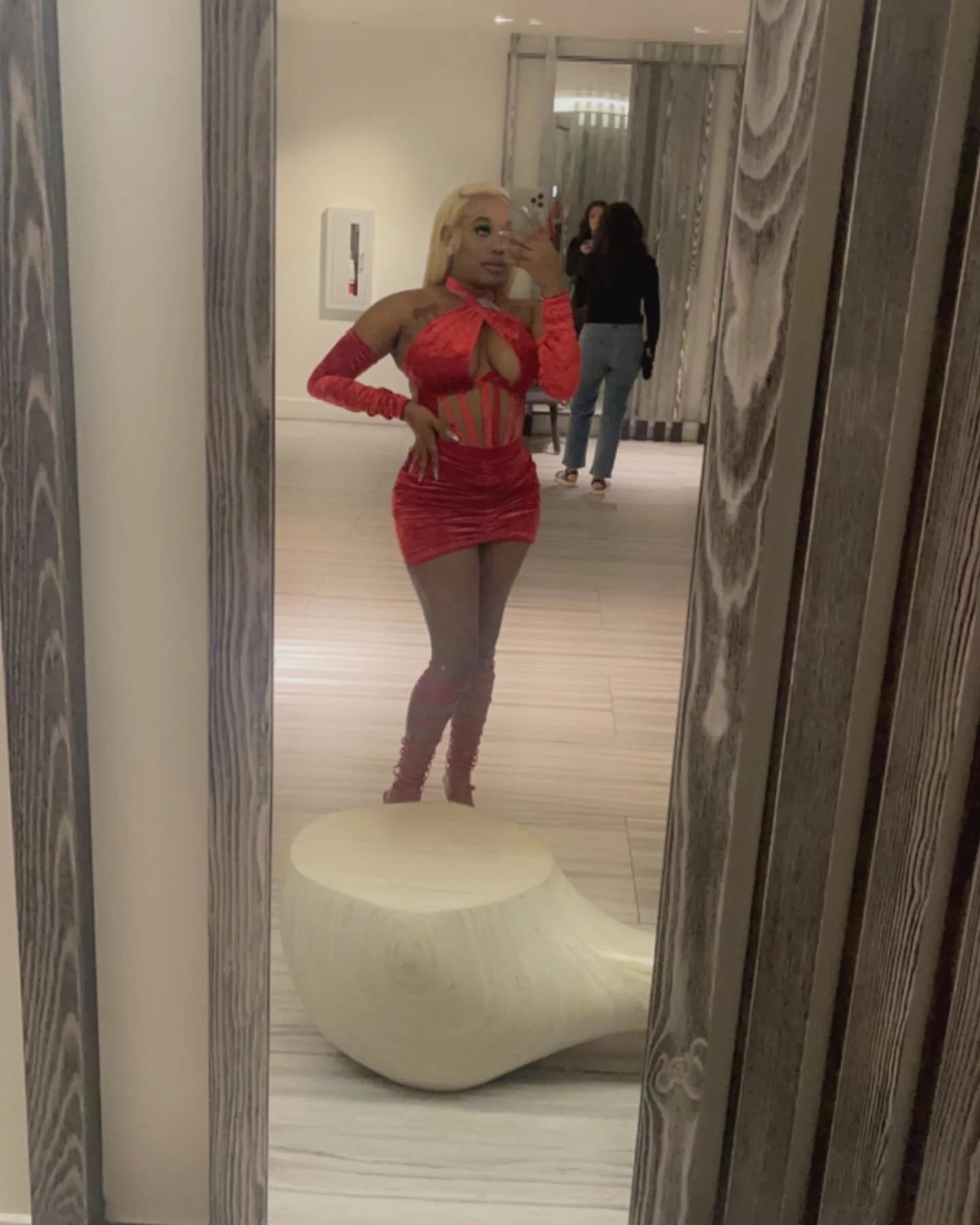 #DxllCam with @_whoislb wearing a custom crushed red velvet Corset Set. Available for purchase via DM