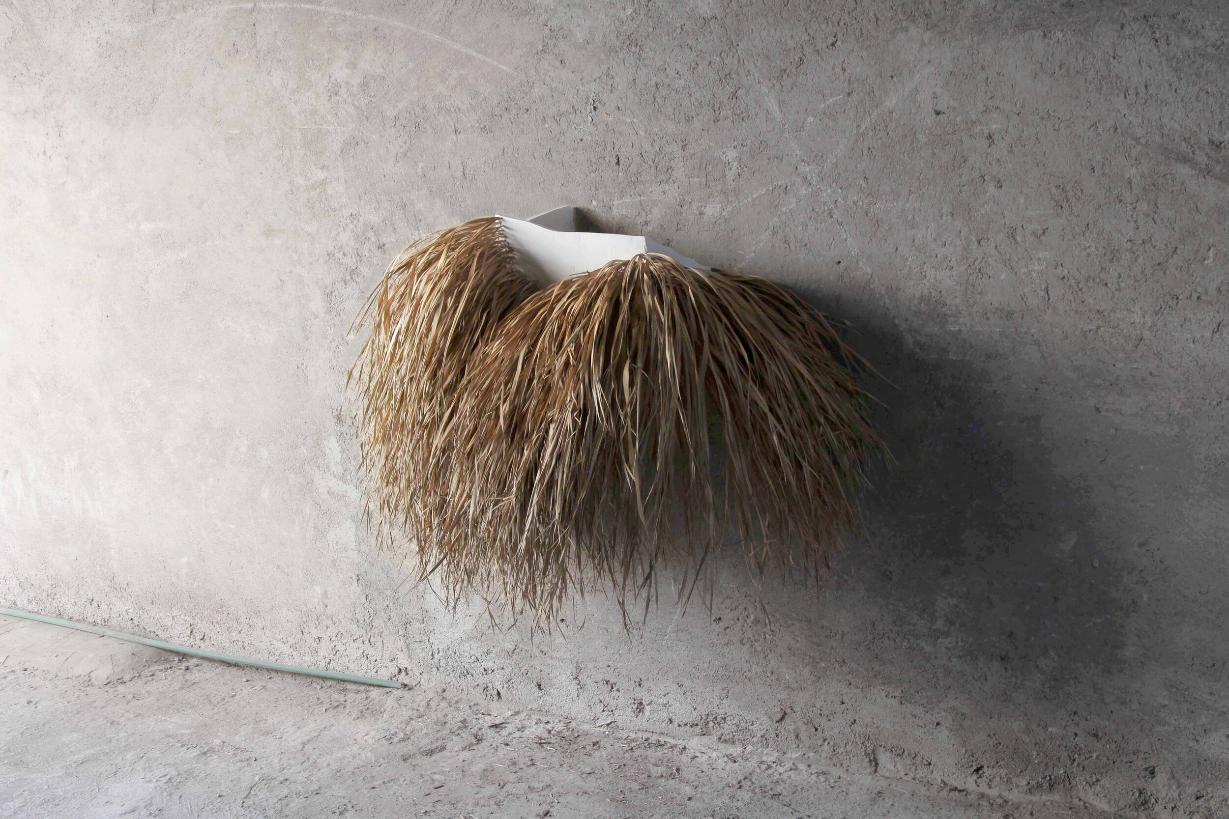  ﻿ Cuartos (rua Fortunato) , dried and boiled palm leaves, cardboard, plaster, glue, metal fixation, 110cm x 110cm x 70cm, guadalajara90210, Mexico City, 2019 