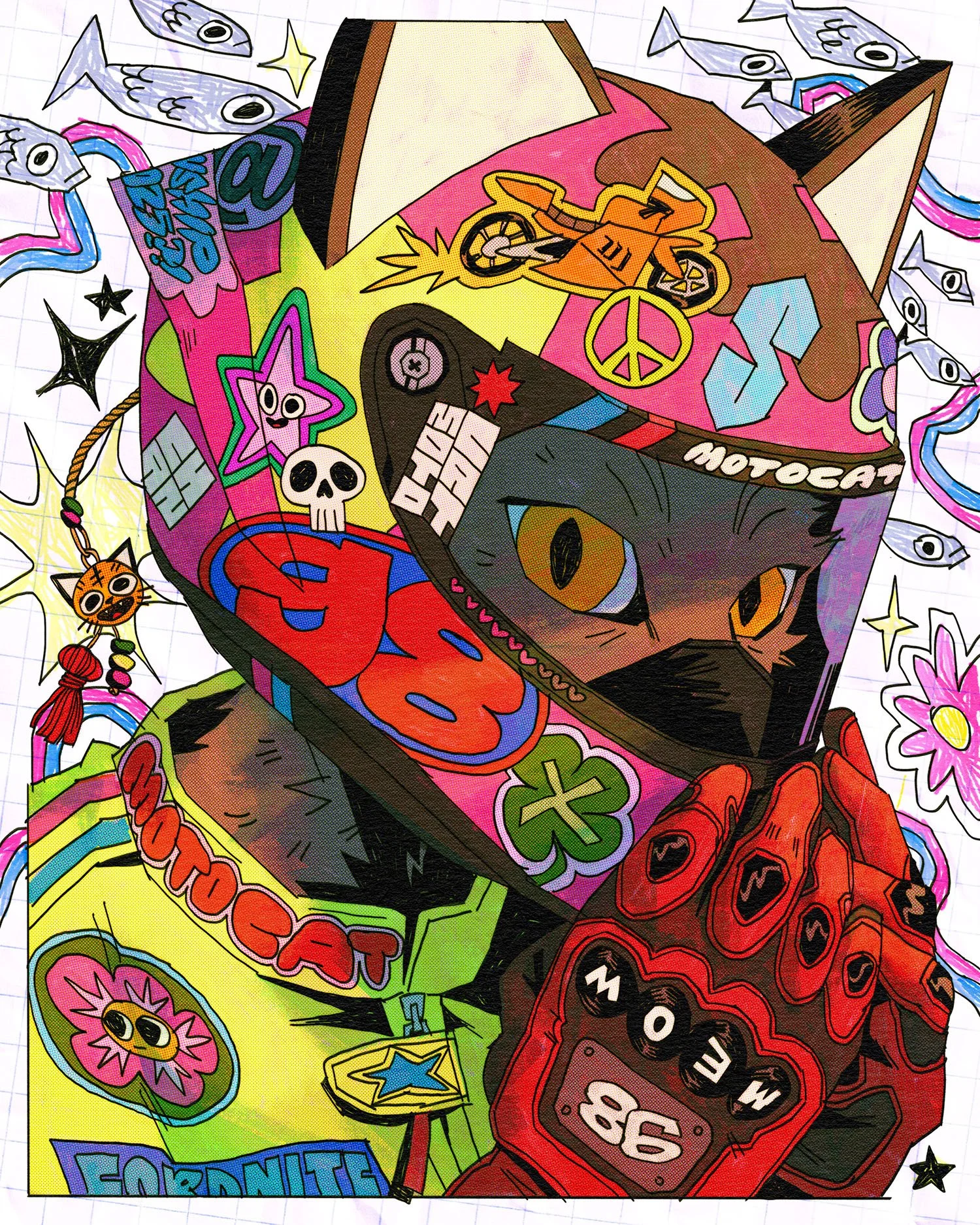 "MotoCat Closeup", 2025, digital