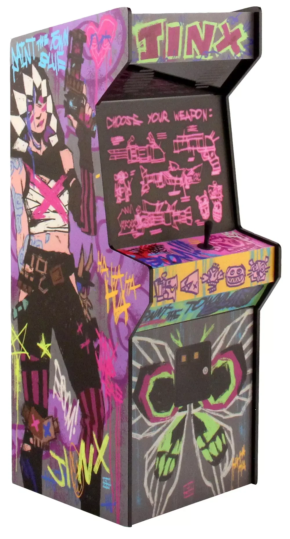 "Paint the Town Blue" - Phantasy Arcade Design, 2025, digital art printed on mini arcade box, for Gallery Nucleus' Art of Arcane: Exhibition & Panel