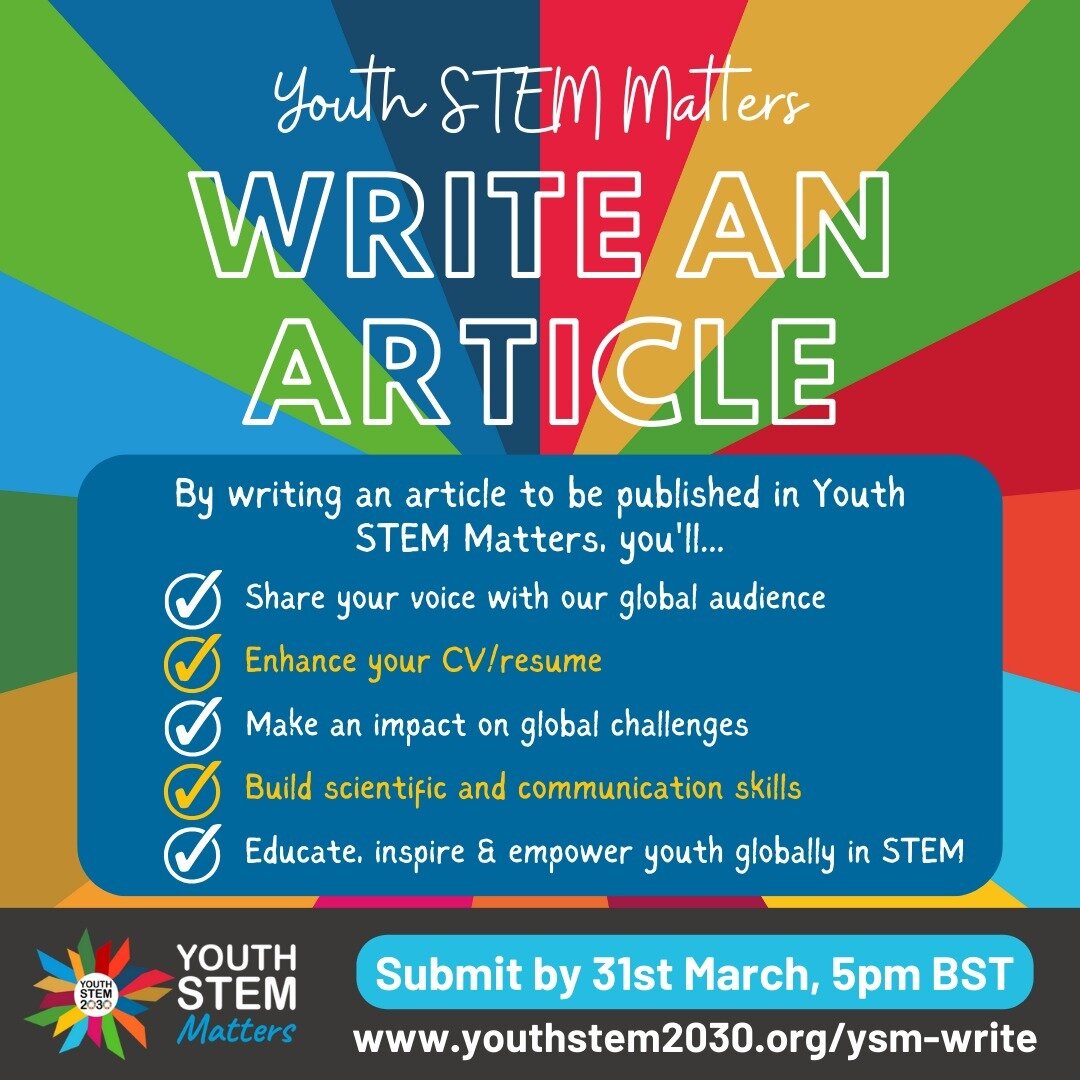 📣 For the first time this year, Science Communication Article submissions at #YouthSTEMMatters (our youth-led scientific journal) are open! 🎉

If you're aged 24 &amp; under, and want to share your voice on STEM solutions to sustainability challenge