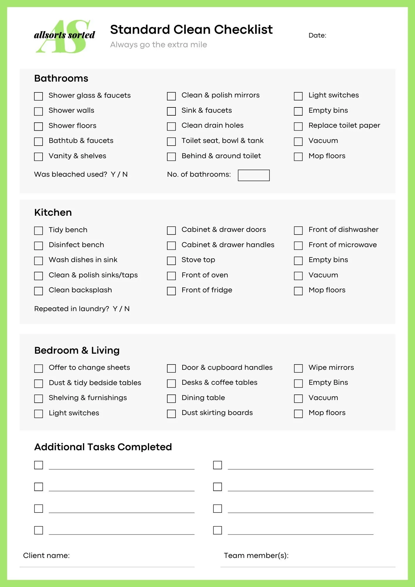 Service Intake - Once Off Details — Allsorts Sorted Cleaning Services ...