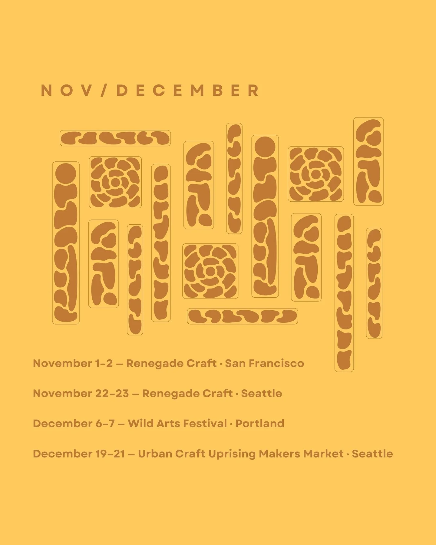 Excited to close out the year with these gatherings. Hope to see you out there :)

@renegadecraft 
@birdallianceoforegon 
@urbancraftuprising