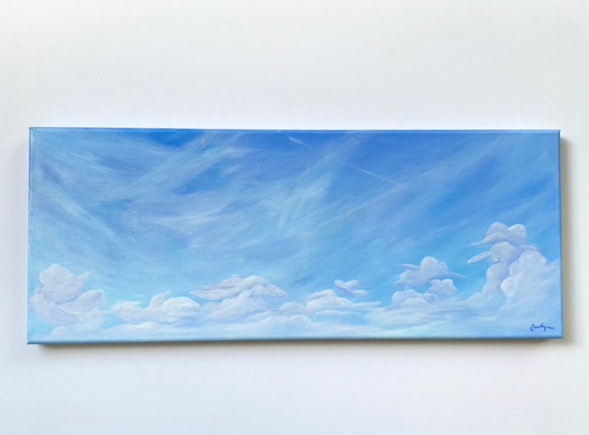 Forever in the clouds ☁️ This recent painting, &lsquo;Drift Away&rsquo; 20&rdquo;x8&rdquo; is available through our gallery at @hotglasshawaii, stop by to check it out!

#painting #cloudpainting #clouds #sky #skypainting