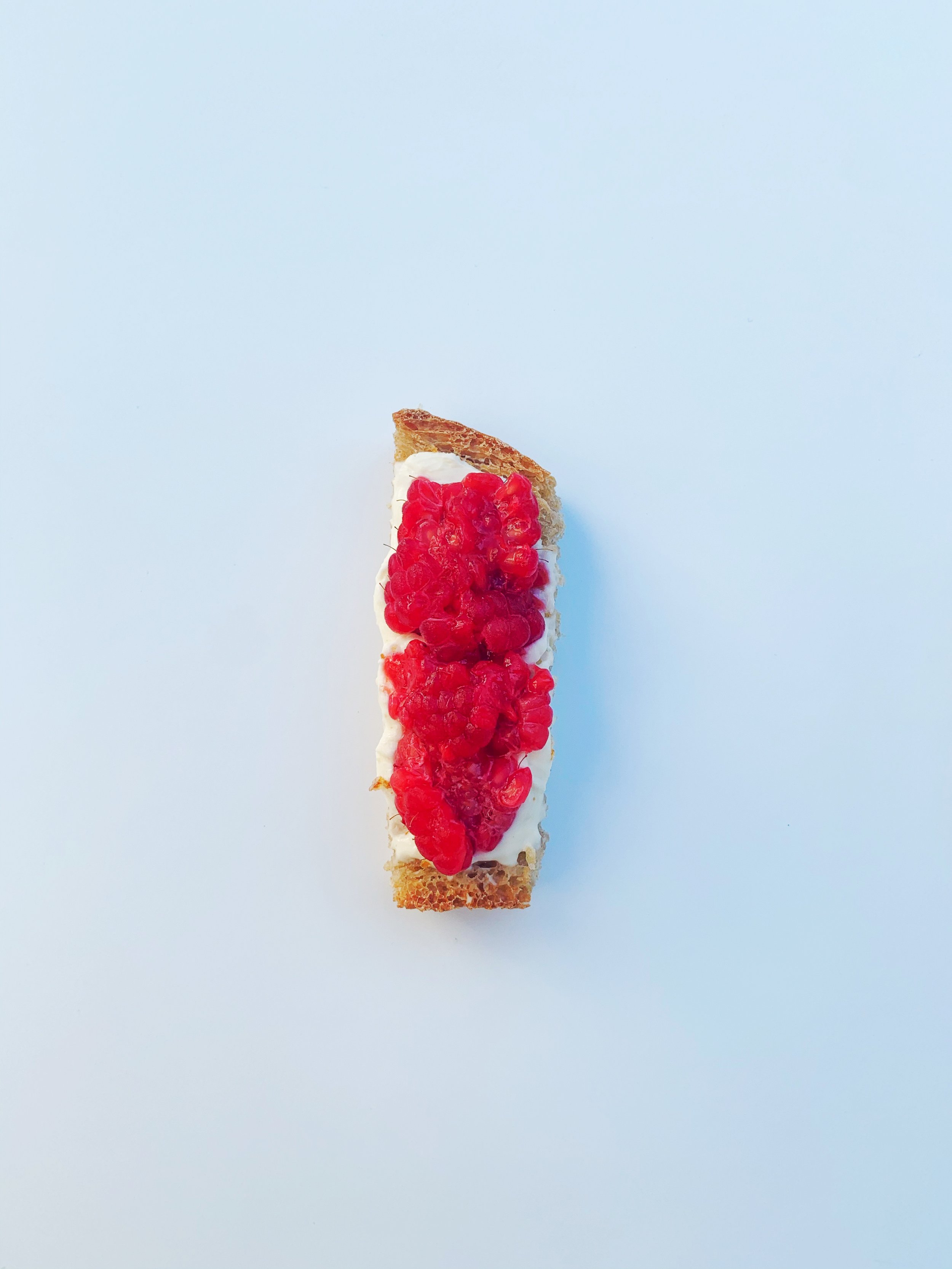 Toast Strip with Smashed Raspberries