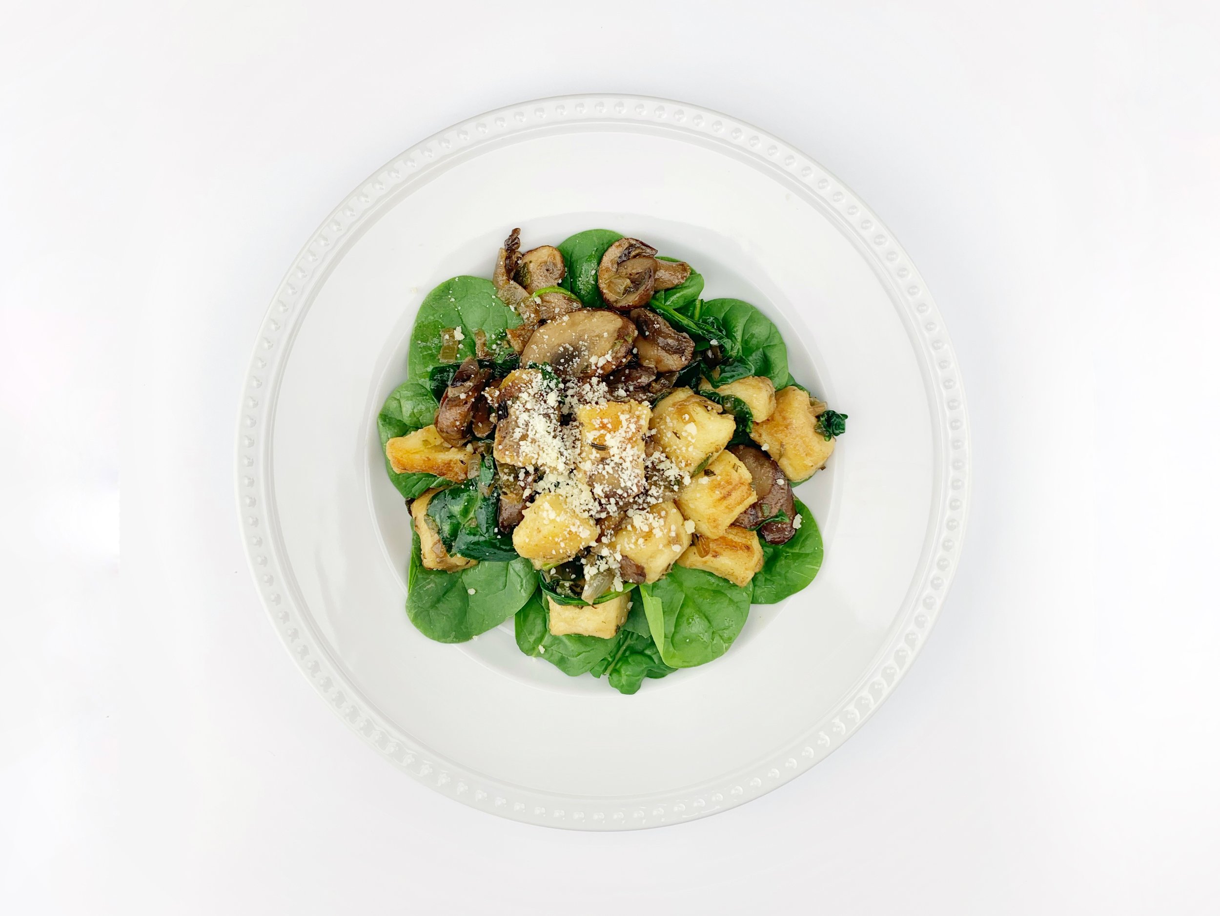 Almond Gnocchi Salad with Mushrooms and Spinach