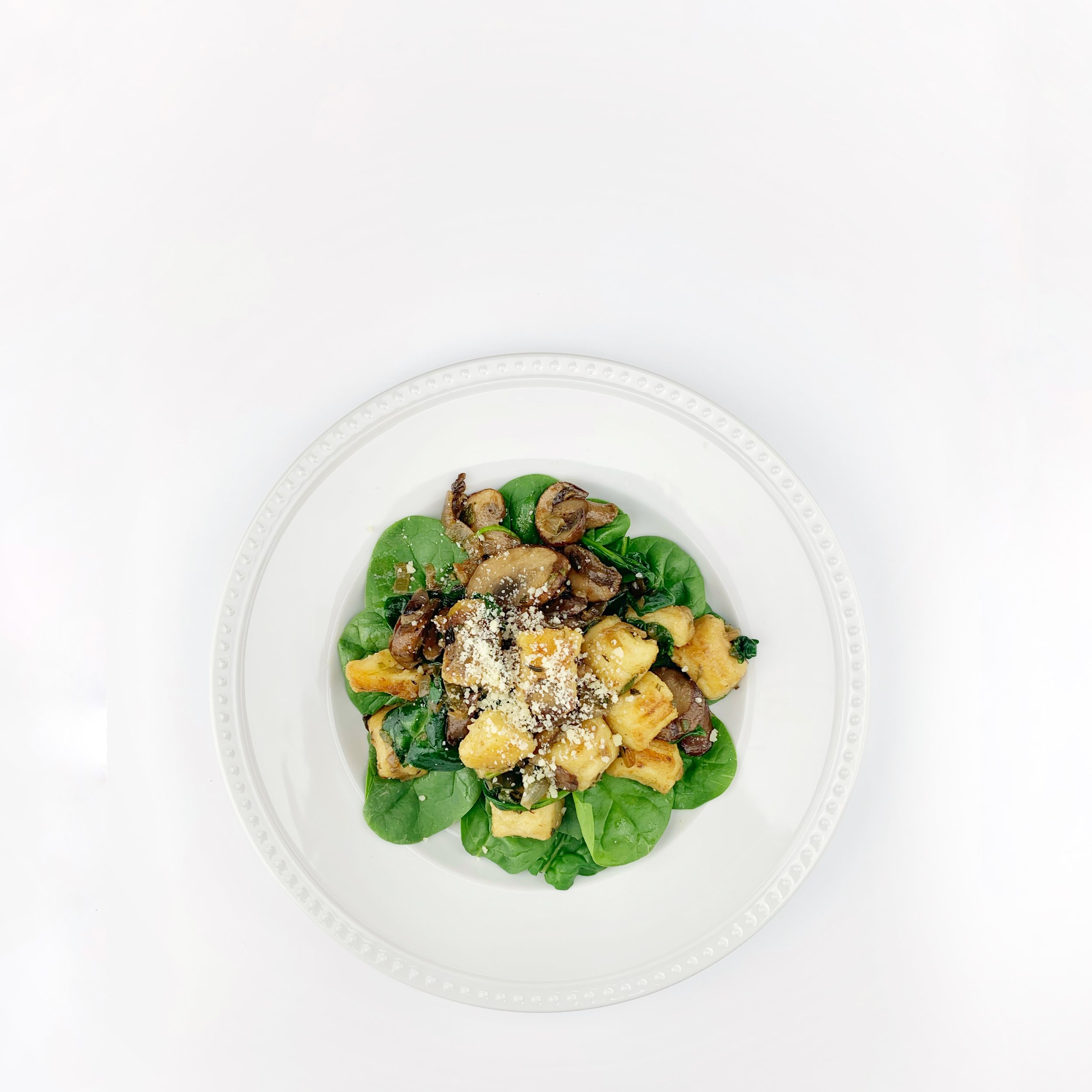 Almond Gnocchi Salad with Mushrooms and Spinach