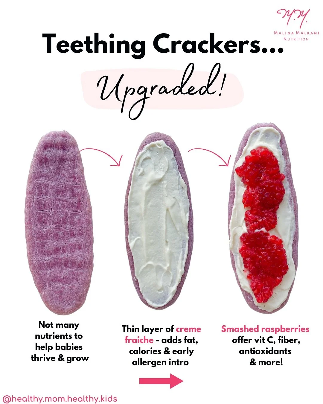 Top BLW tip! So many babies love teethers! But teething crackers don&rsquo;t offer many nutrients that babies need to thrive and grow. ⁠⠀⁠
⁠⠀⁠
If your baby loves teethers, try upgrading the nutrition by spreading on a thin layer of cr&egrave;me fraic
