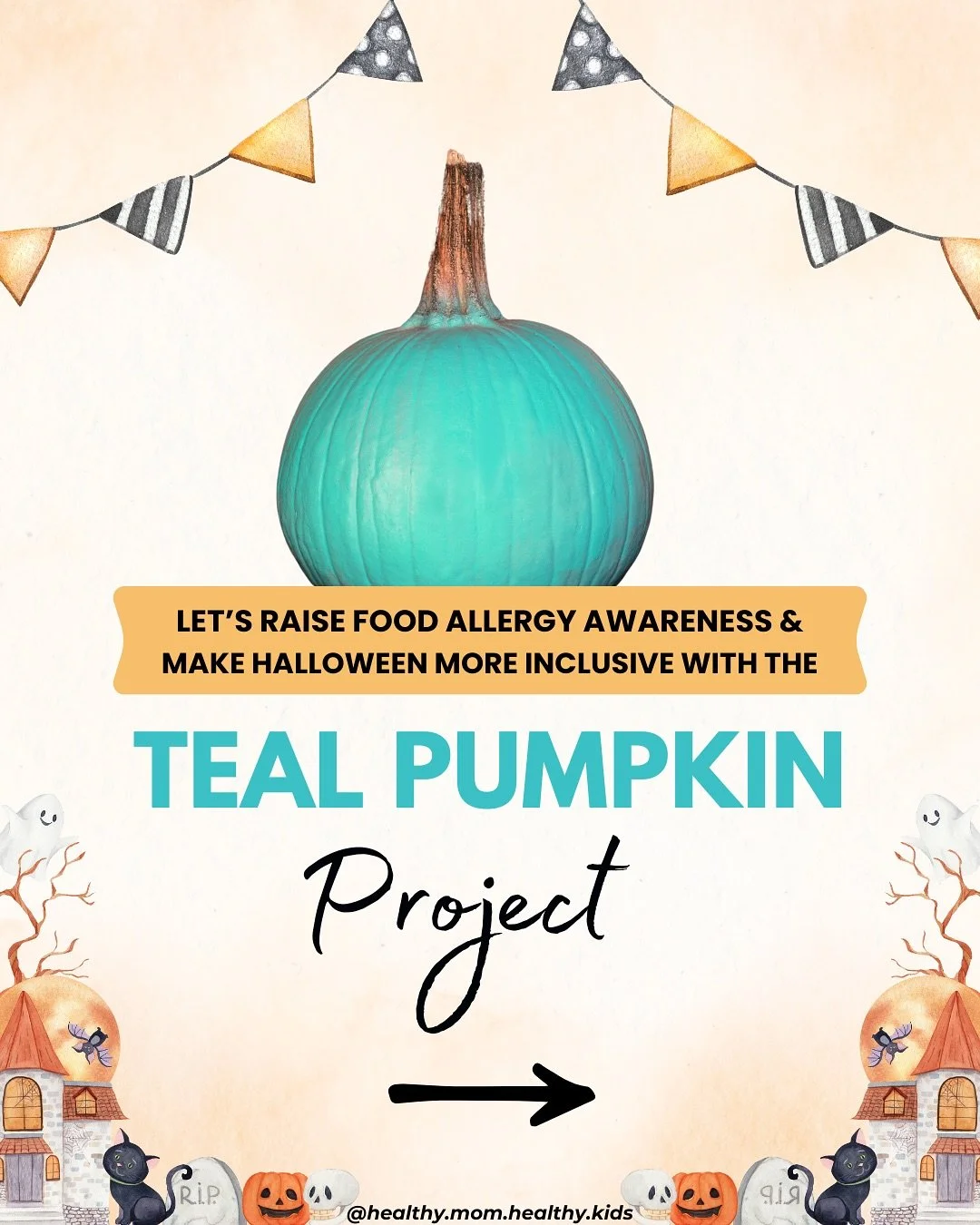 Comment #teal below and I&rsquo;ll DM you more info about the Teal Pumpkin Project and links to FARE&rsquo;s Teal Pumpkin Project Map 🩵👻⁠ @foodallergy⁠
⁠
Don&rsquo;t forget to like and share this post 🩵 Let&rsquo;s make Halloween 🎃 safer and more