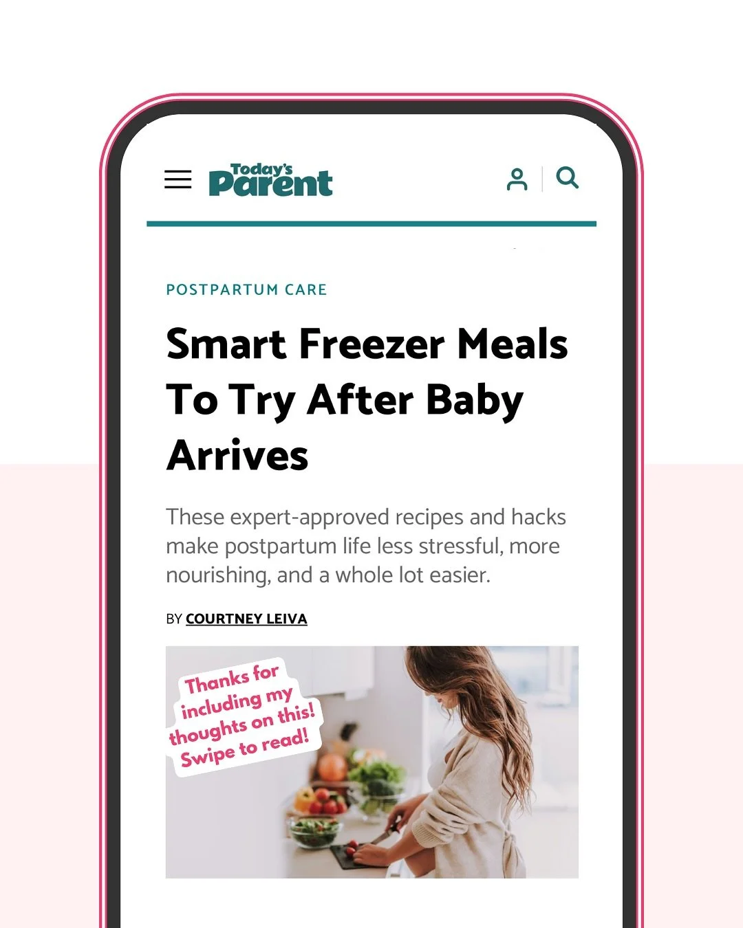 Share with an expecting friend, comment #postpartum below, and I&rsquo;ll DM you the full article + recipes &amp; postpartum nutrition tips 💓 

TY to @todaysparent for featuring my thoughts in this fab article by @misscourtneyleiva 🙌⁠ Honored to ha
