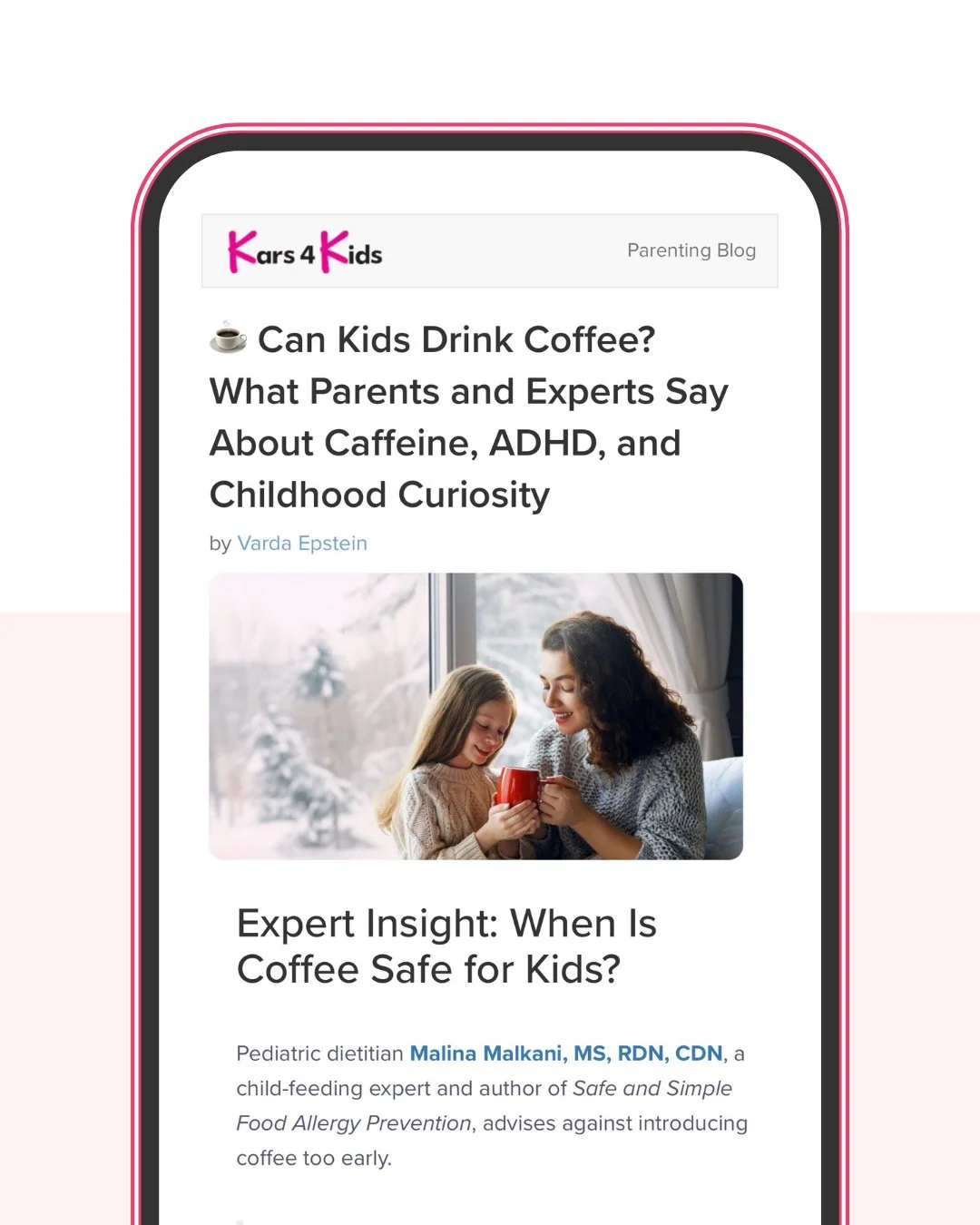 Comment #caffeine below and I'll DM you a link to the full @kars4kids article, which is so well done. My youngest has LOVED the taste of coffee since infancy, so this was a big topic of conversation in my home when my girls were babies. Hope you enjo