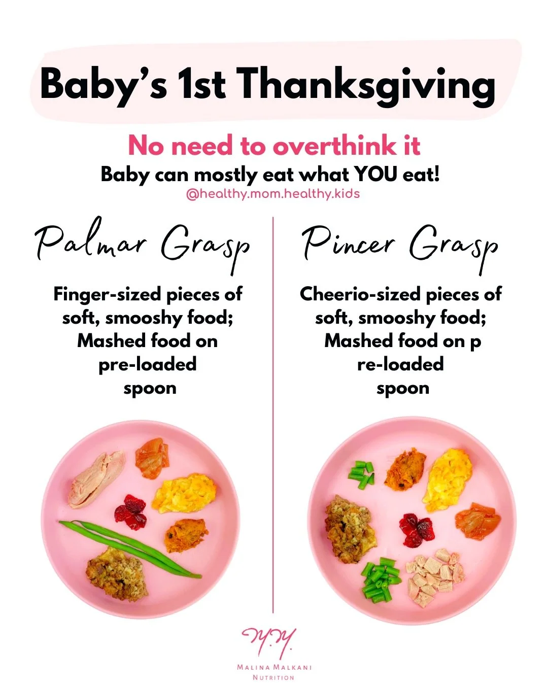 SAVE and SHARE if you have a baby about to enjoy their first Thanksgiving! 🙋🏻&zwj;♀️ 🦃⁠ 

This little cheat sheet has some common Thanksgiving foods for you and how to safely serve them to babies who have started solids. ⁠
⁠
Need help with startin