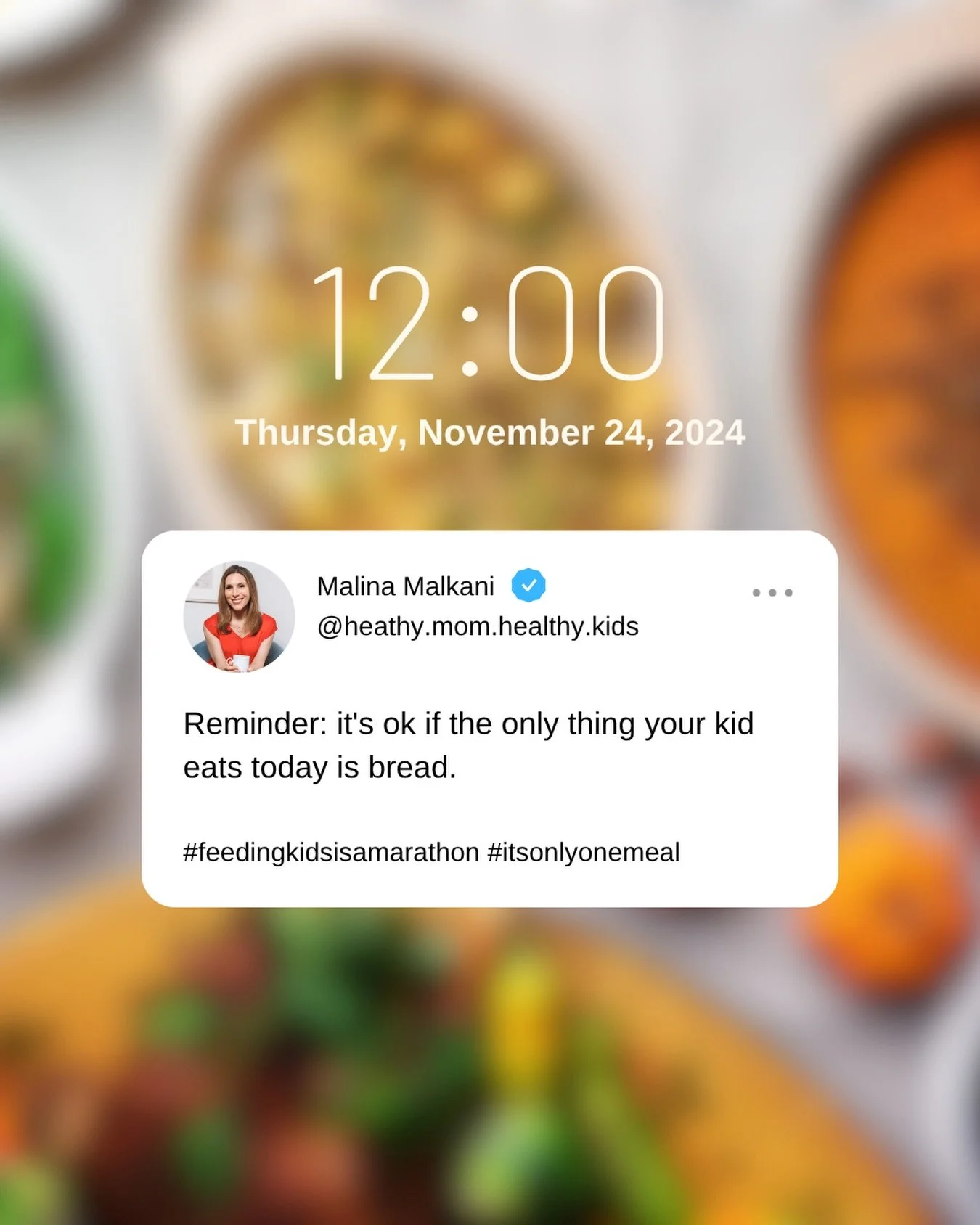 Take heart! 💕 One meal (let alone one day or one weekend) does not make or break a child&rsquo;s nutrition status...enjoy your own meal 🍗 and let it go 💓⁠
⁠
🦃 Happy Thanksgiving, my loves, from me and mine to you and yours 💕 xoxo Malina ⁠
⁠
#fee