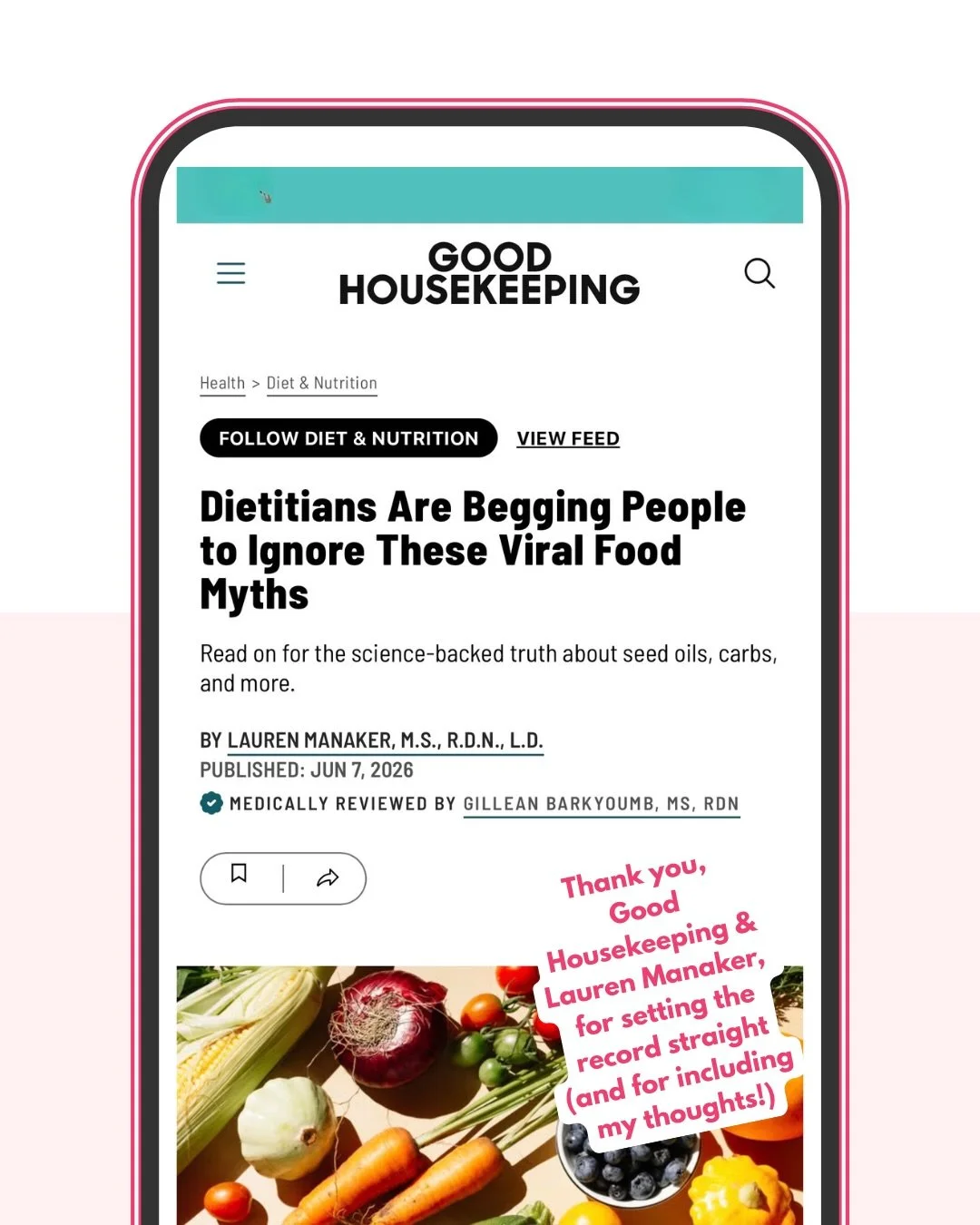 As dietitians, we are literally begging 🙏 you to ignore these viral food myths! Swipe to read mine, and paste the link below into a browser or head to my link in profile to read the rest from some of my amazing RD colleagues, including author @laure