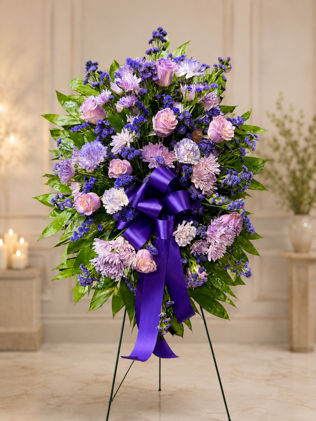 Fresh Lavender & Purple Standing Funeral Spray