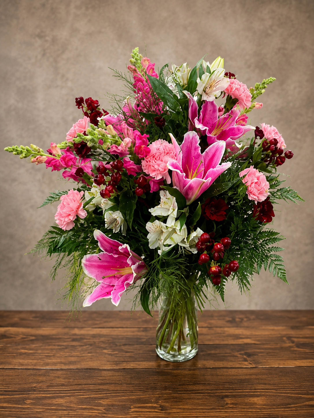 Premium Fresh Vase w/ Pink, Burgundy, White