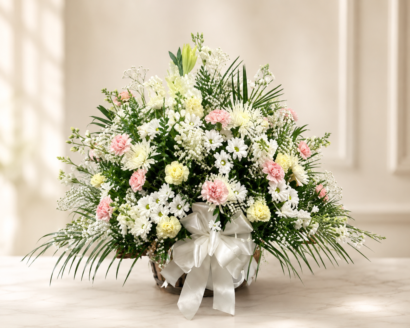 Premium Sympathy Funeral Basket ( White and Pink )