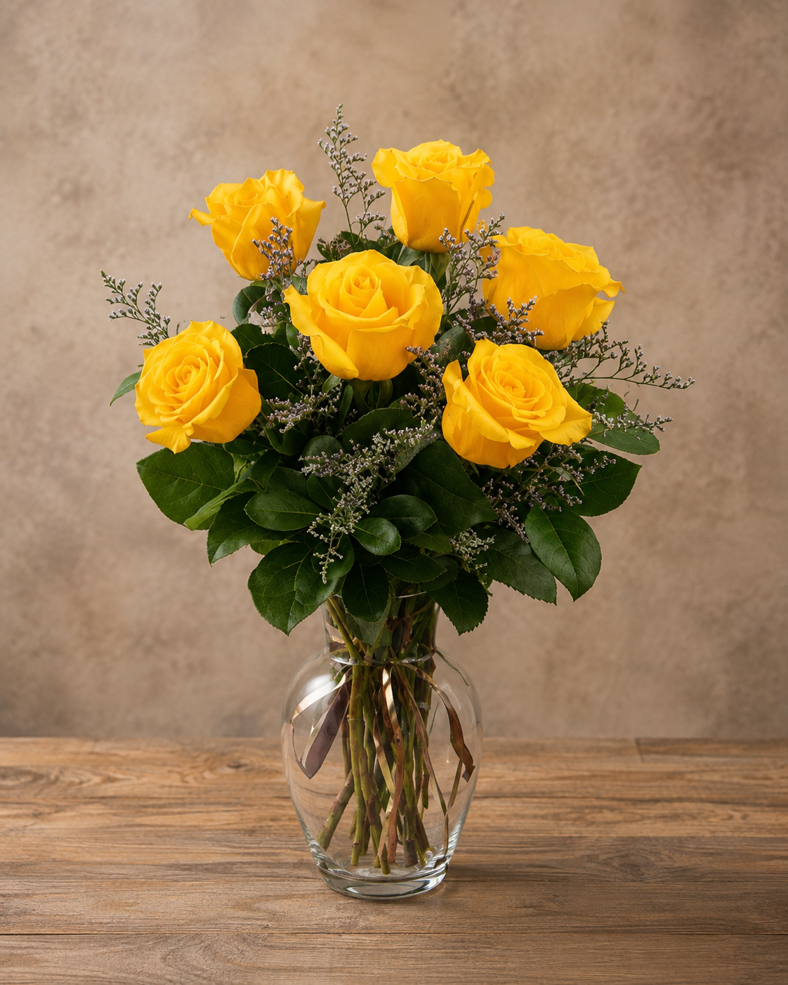 6 yellow roses w/ filler