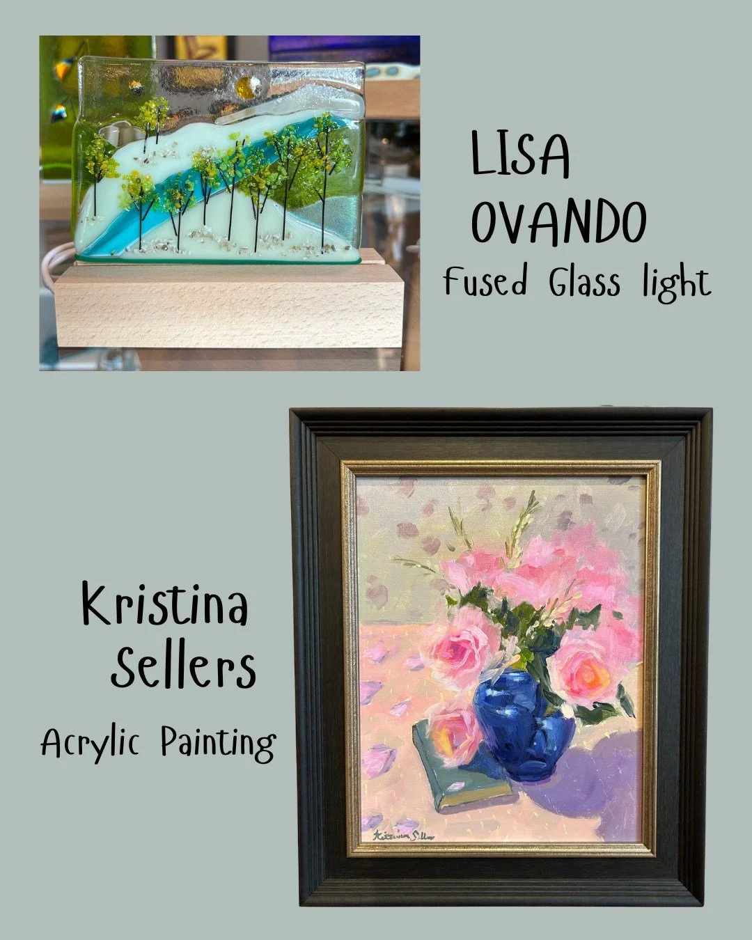 We have a huge variety of artists in the gallery. Stop by and see what you need for MOTHER'S DAY on May 10th! (it will be here before you know it!)

LISA OVANDO, @lovando, fused glass artist 
KRISTINA SELLERS, @kristinasellers, oil and acrylic painte