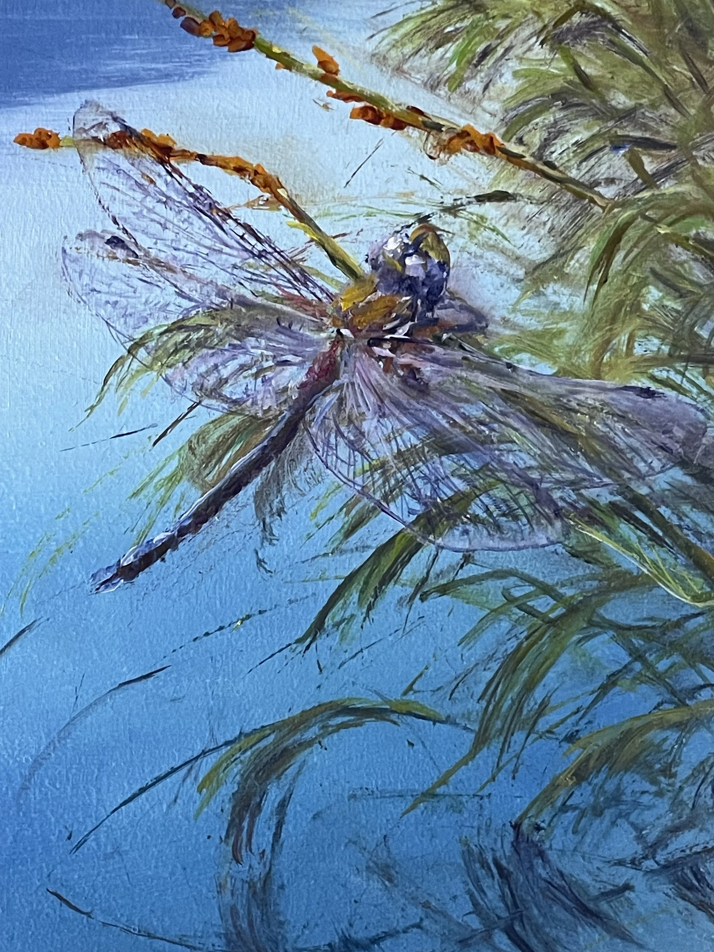 Lake Vera Idyll. Oil on board. Dragonfly detail