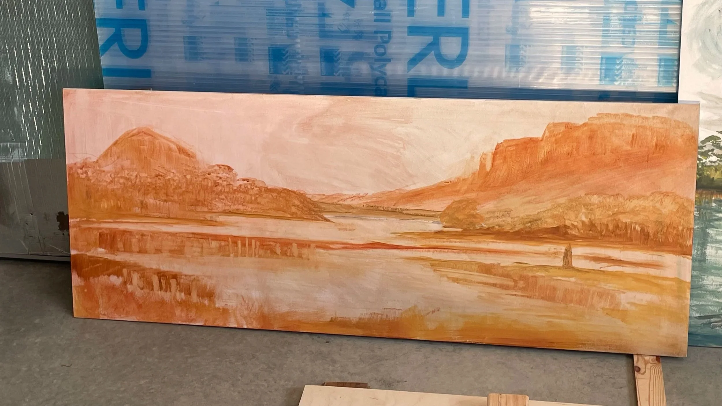 Mt Pelion west and Mt Oakleigh from Lake Ayr. Under painting