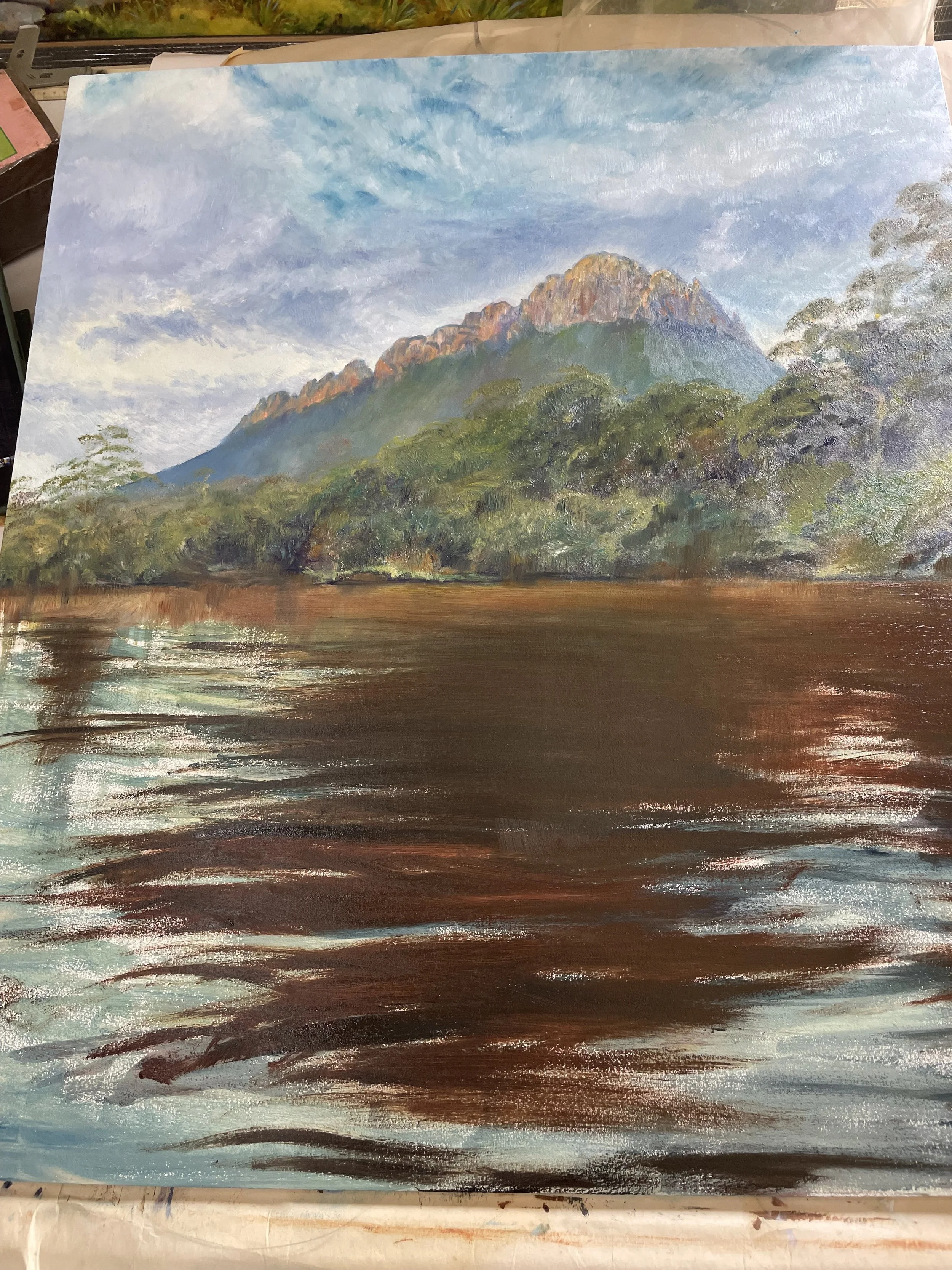 Precipitous Bluff. Oil on board progression.