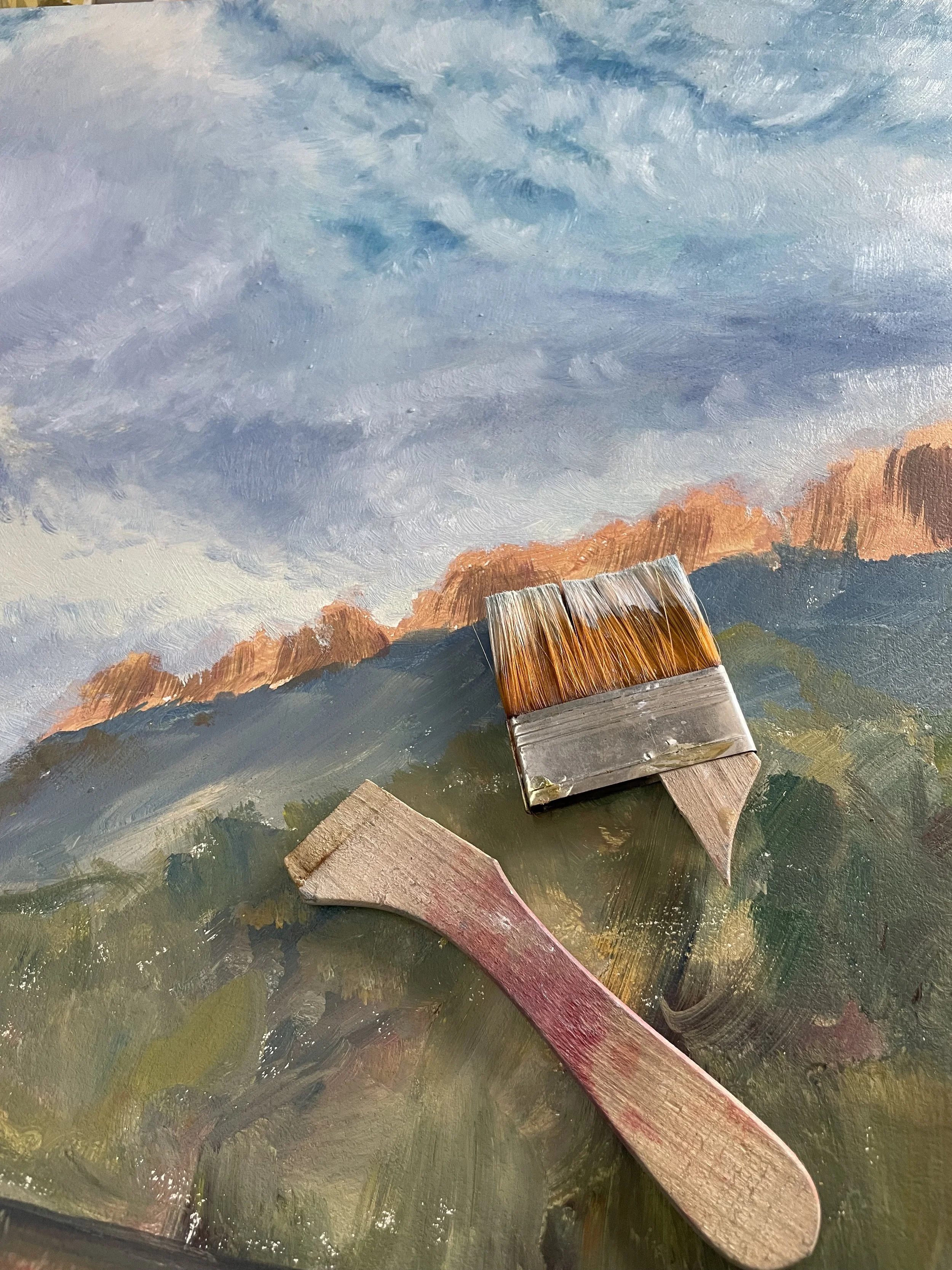 Precipitous Bluff. Oil on board progression.