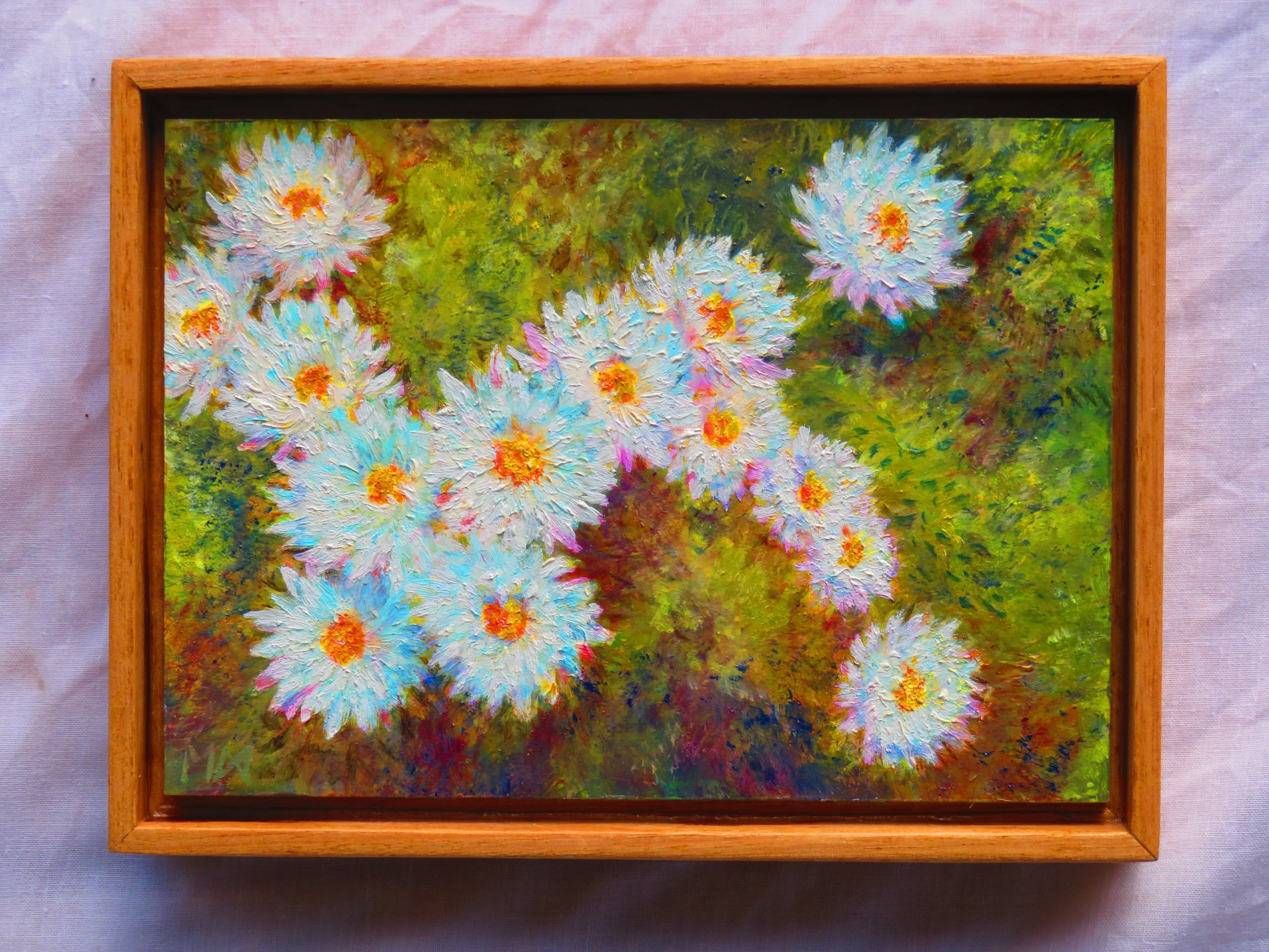Snow Heilchrysums . Oil on board.