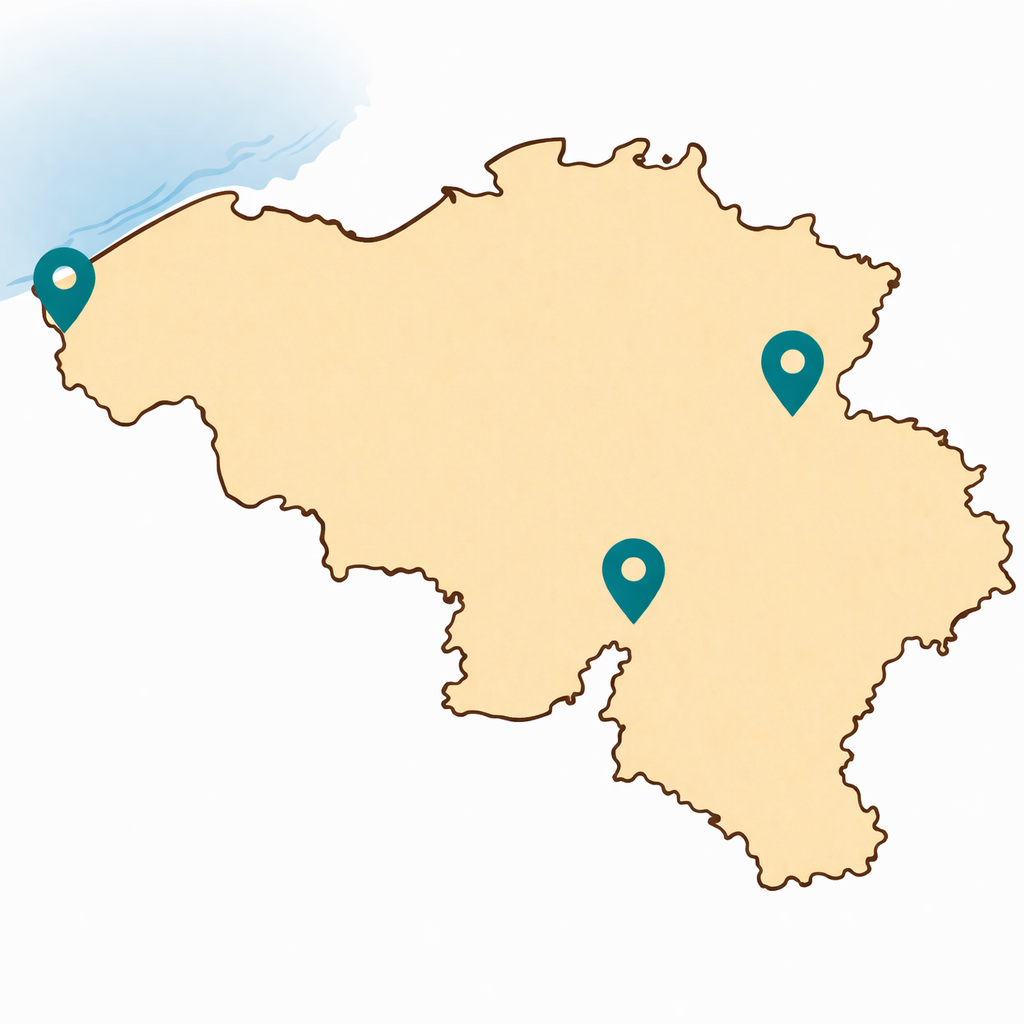 Map of Colombia with three marked locations and a water body in the northwest