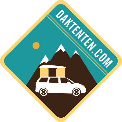 A logo with mountains, a sun, and a white SUV carrying gear, with the text 'daktenten.com' on a teal background.