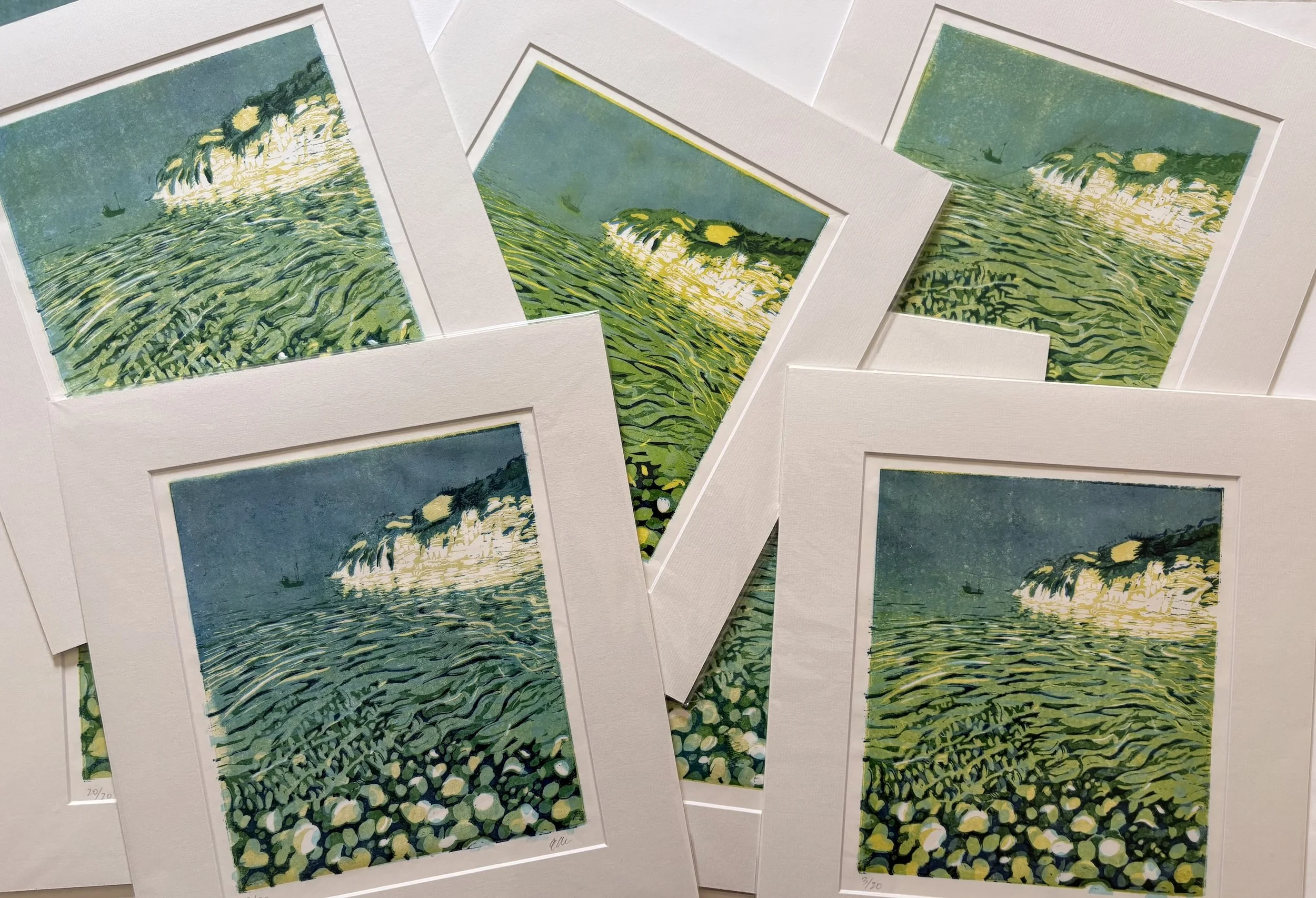 Beer Beach linocuts mounted.jpg