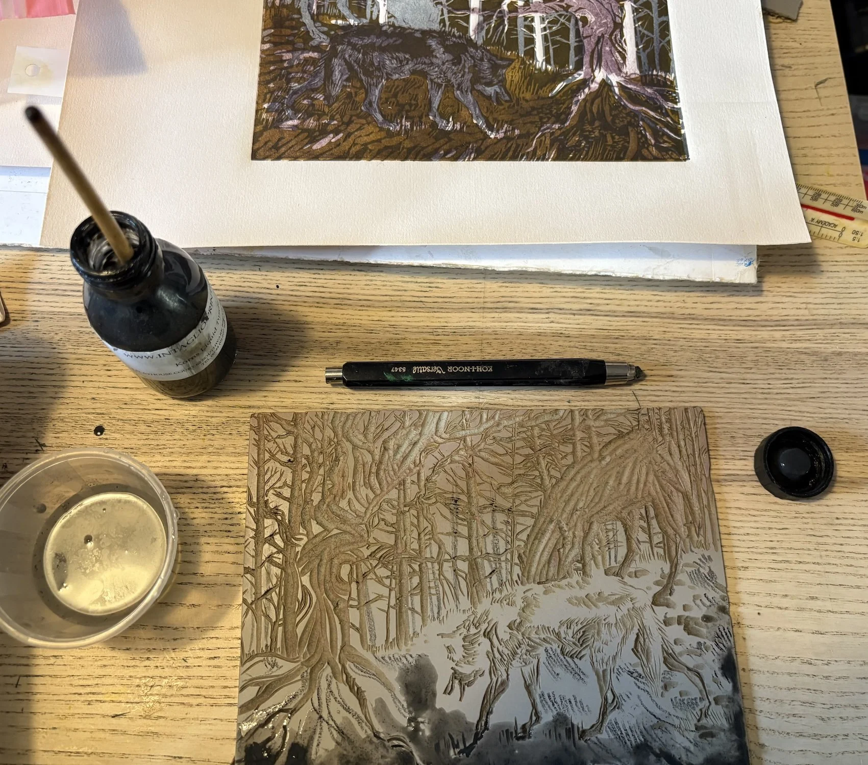 creating Wolf and Tree lithino.jpg
