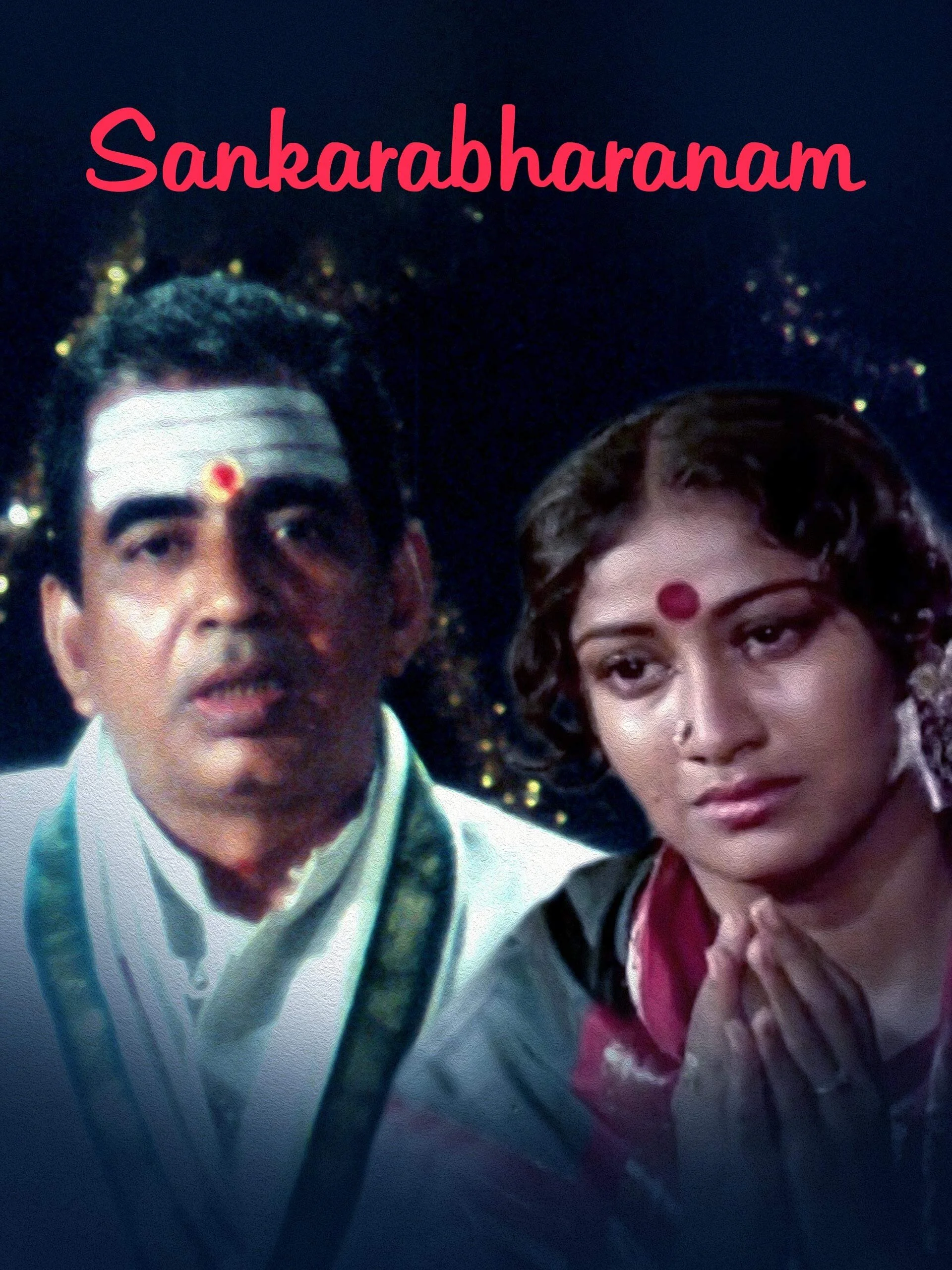 Two individuals in traditional attire with a blurred background; the title "Sankarabharanam" appears above.