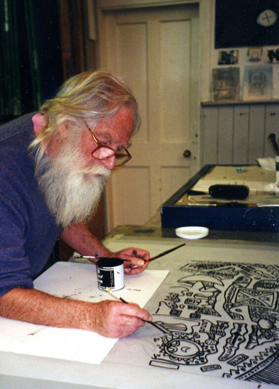 Alan Davie making the drawing for 'Fantasy Island', 1999