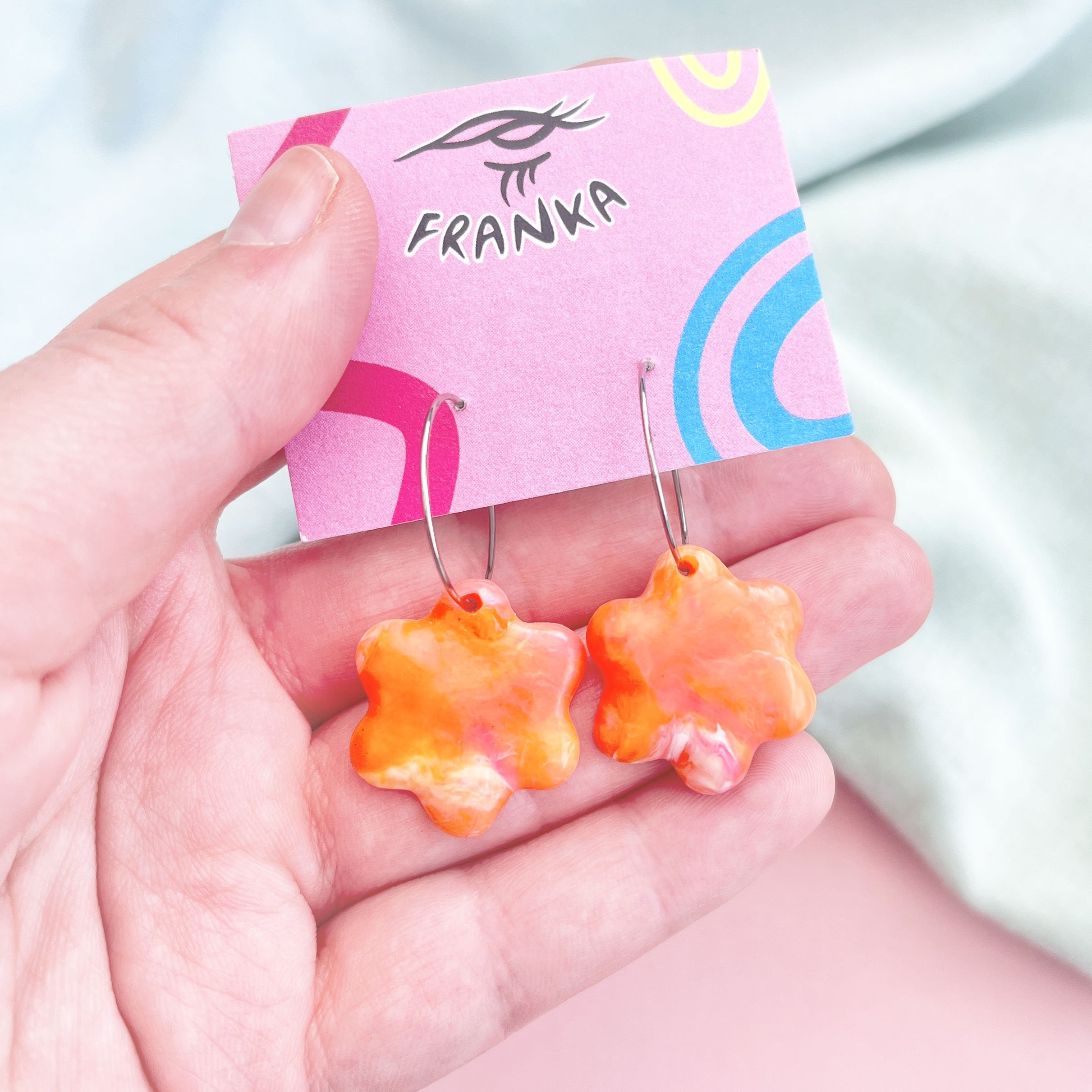 Janet (Orange) - Recycled Plastic Hoop Earrings - One of a Kind