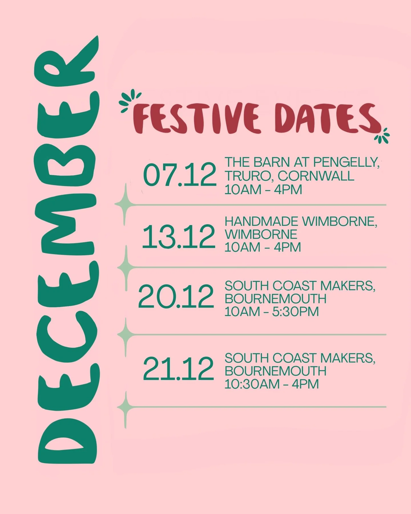 IT'S TIMEEEE 🎄🎅🏻

*Only took me 3 days to realise my original spelling mistake, if that's not proof of slight lack of sleep recently I'm unsure what is 😂😂😂 

Here are all the places you will find us in person for the last month of the year ✨✨

