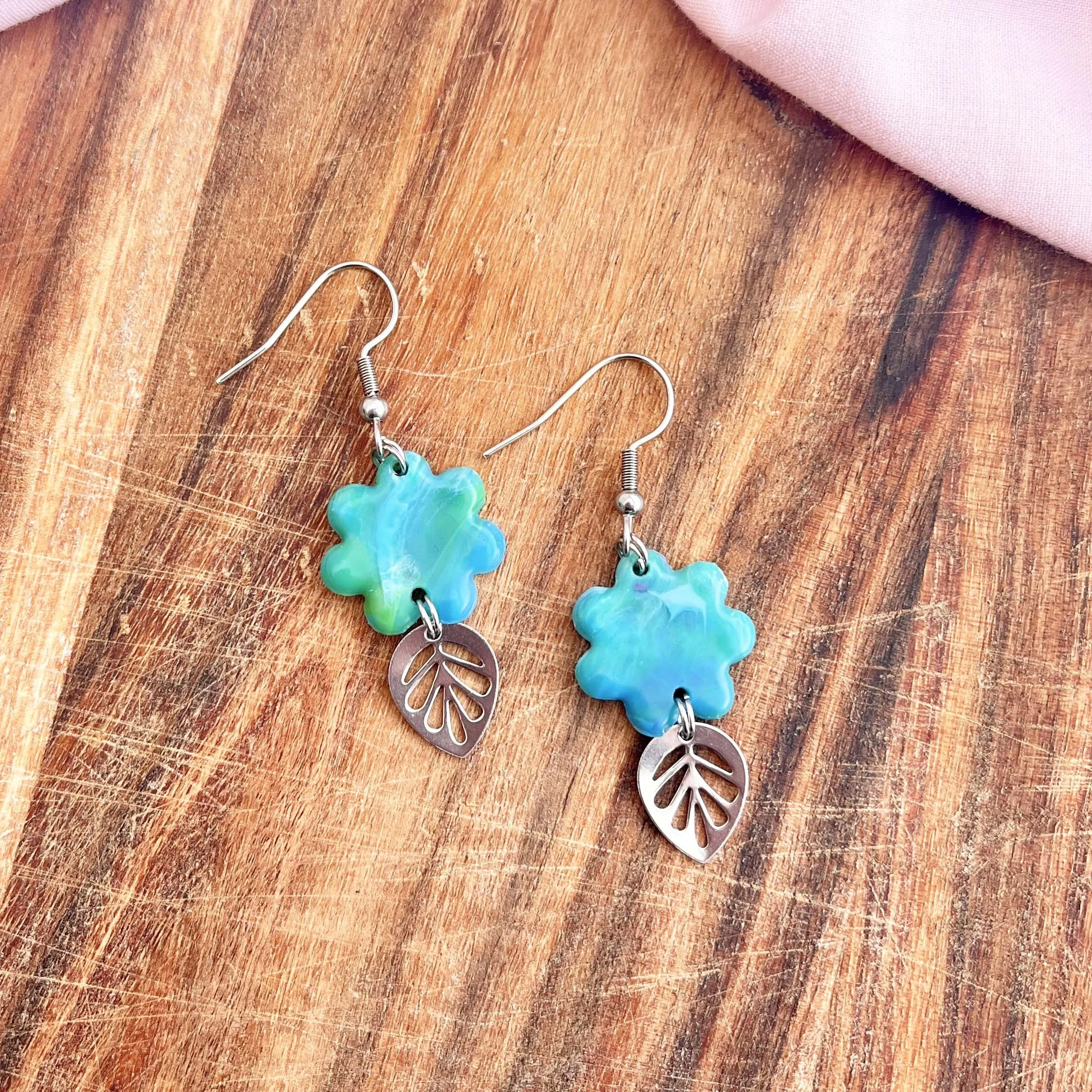 Pansy (Aqua) - Recycled Plastic Earrings - One of a Kind