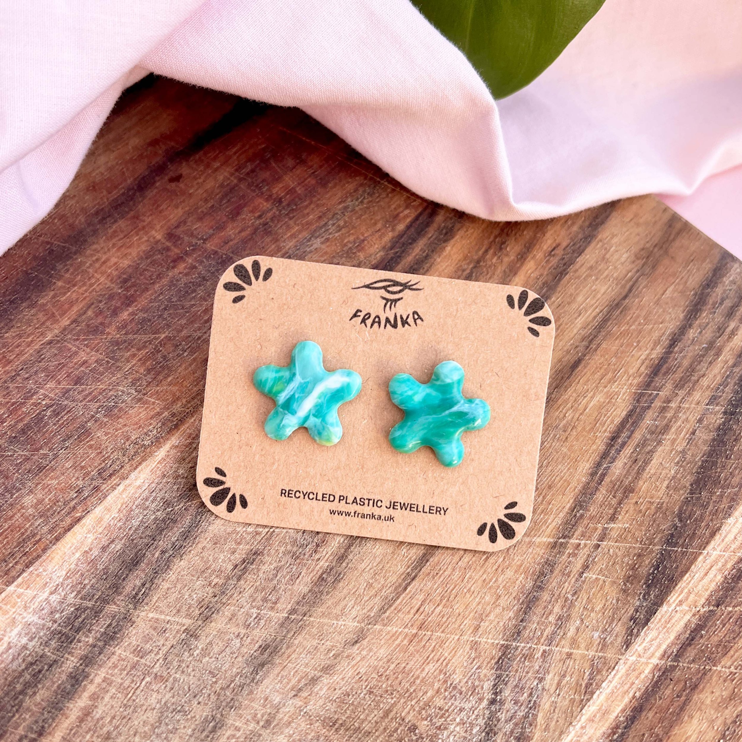 Squiggles (Green) - Recycled Plastic Heart Studs - One of a Kind