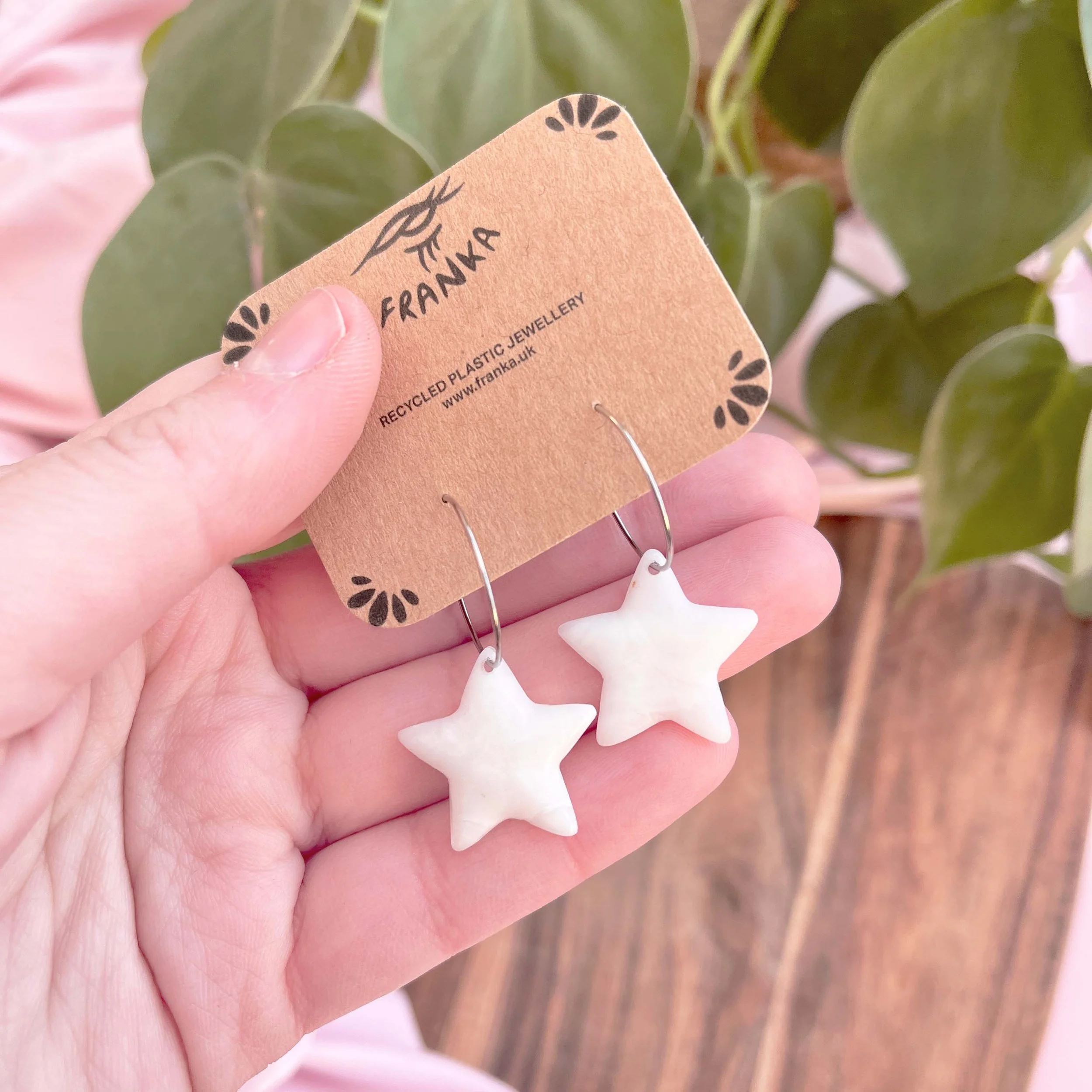 Cleo (White) - Recycled Plastic Hoop Earrings - One of a Kind