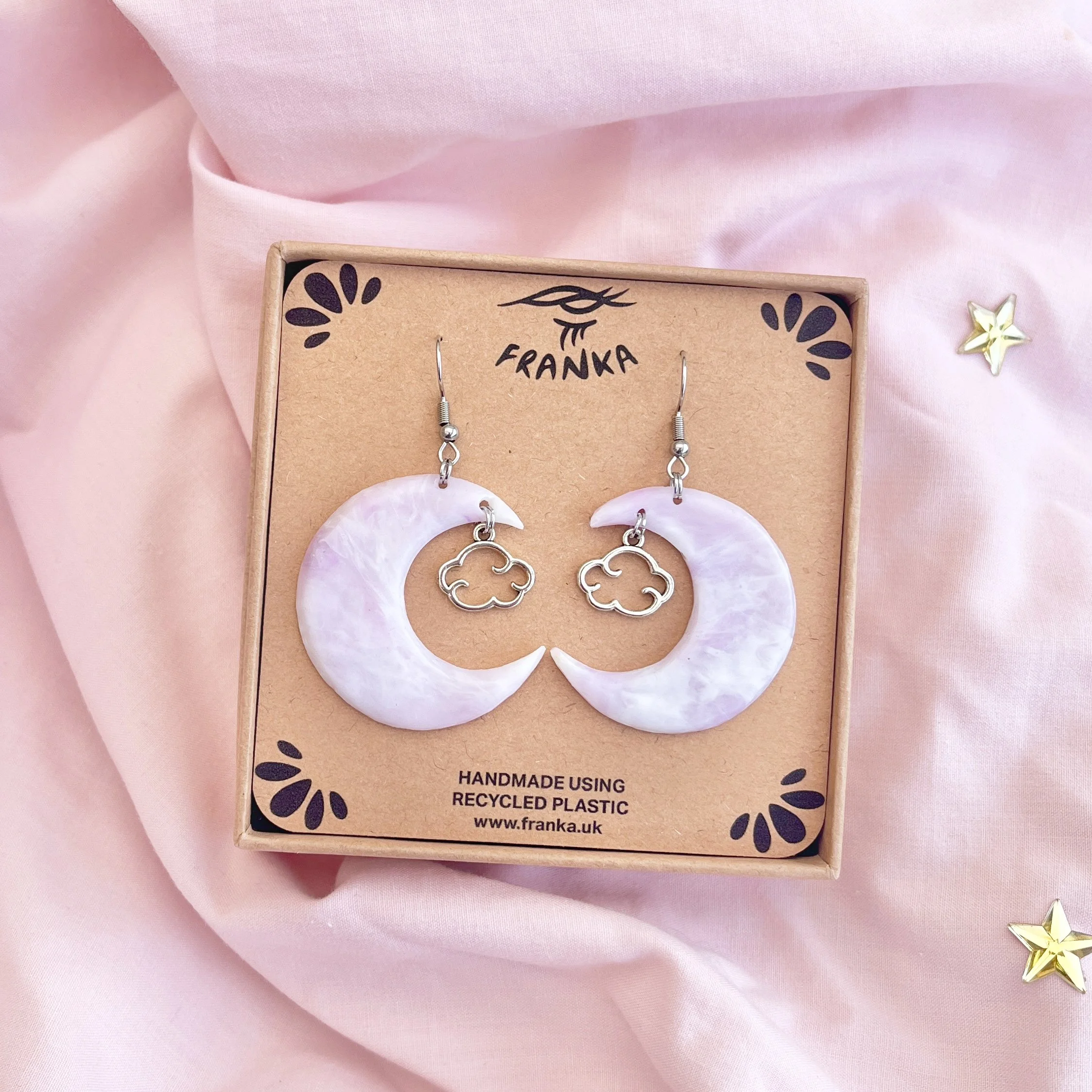 Cloudy Night (Lilac) - Recycled Plastic Moon Earrings - One of a Kind