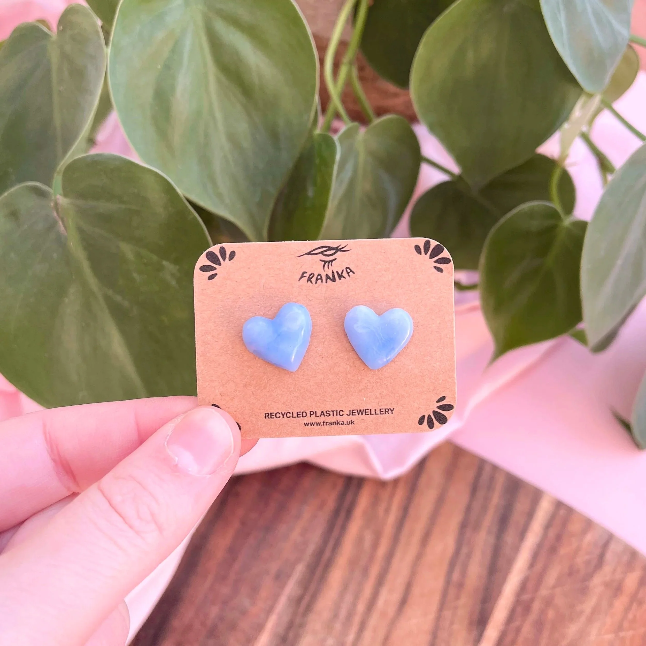 Lovesick (Pale Blue) - Recycled Plastic Heart Studs - One of a Kind