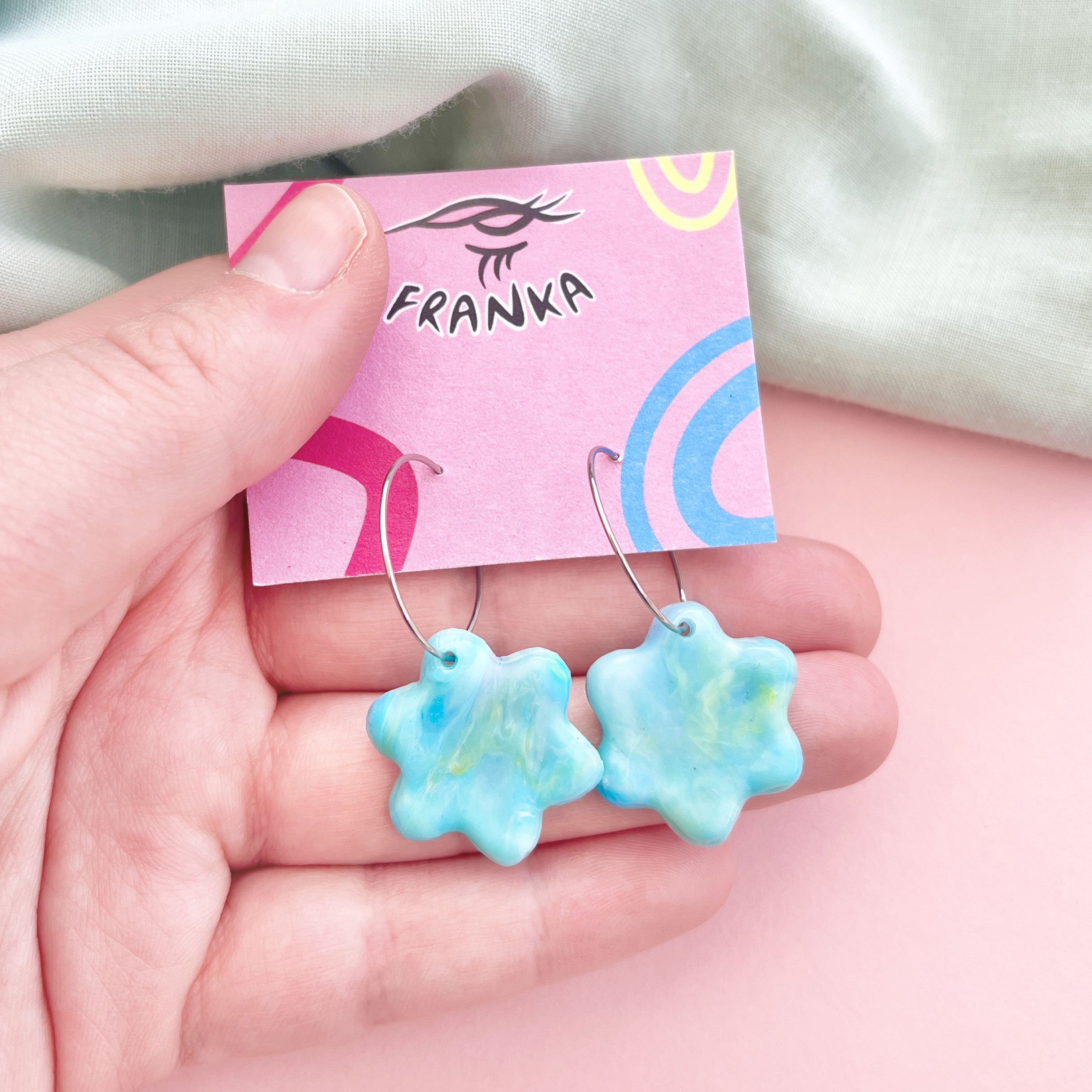 Janet (Aqua) - Recycled Plastic Hoop Earrings - One of a Kind