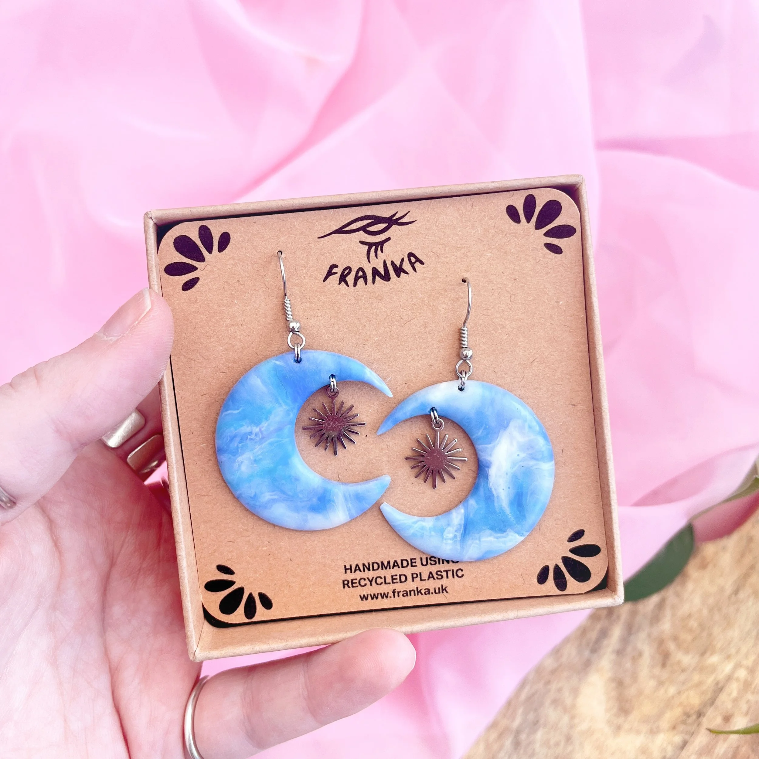 Luna and Sol - Recycled Plastic Moon Earrings - Pick Your Colour