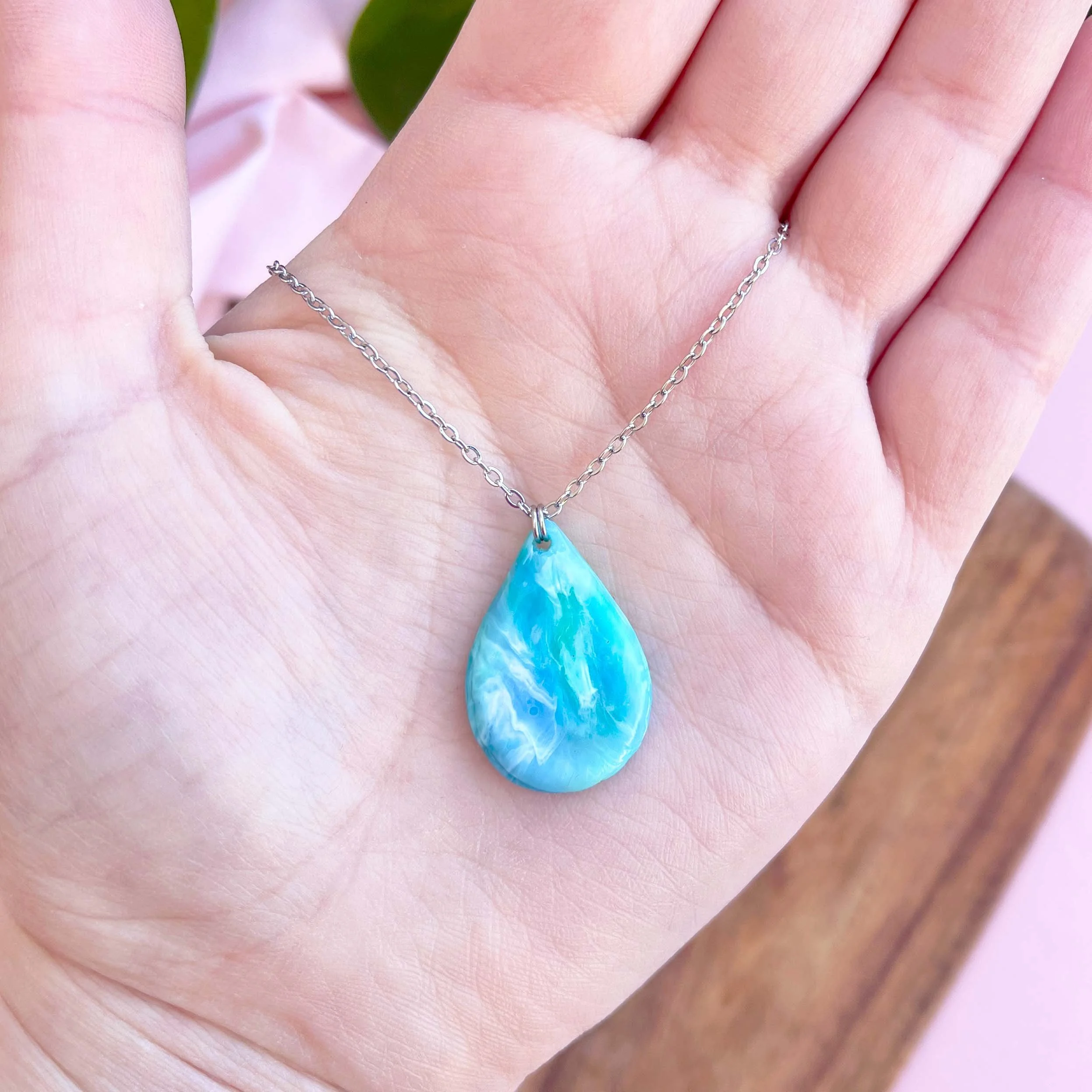 Adana (Aqua) - Recycled Plastic Necklace - One of a Kind