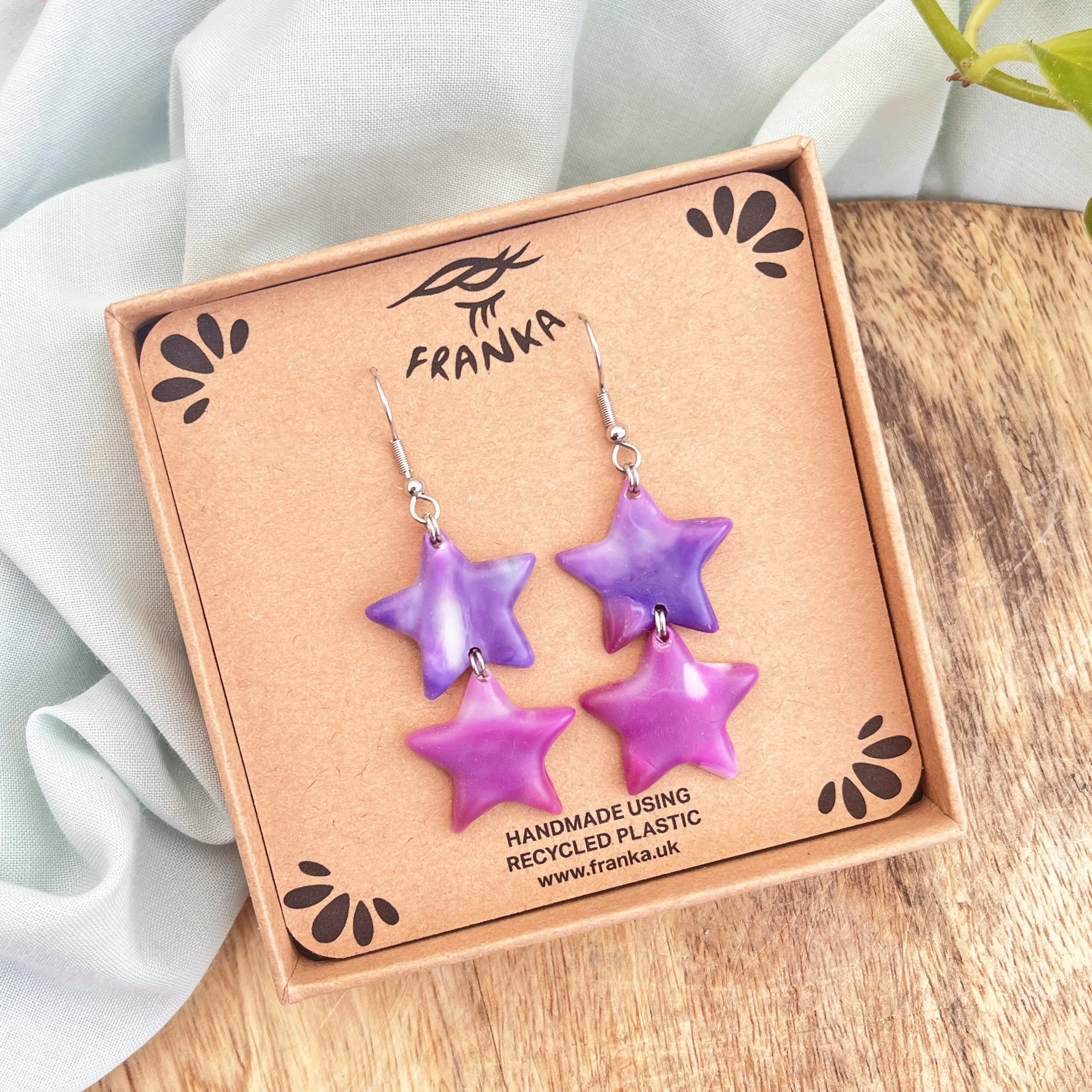 Gemini - Recycled Plastic Double Star Earrings - Pick Your Colour