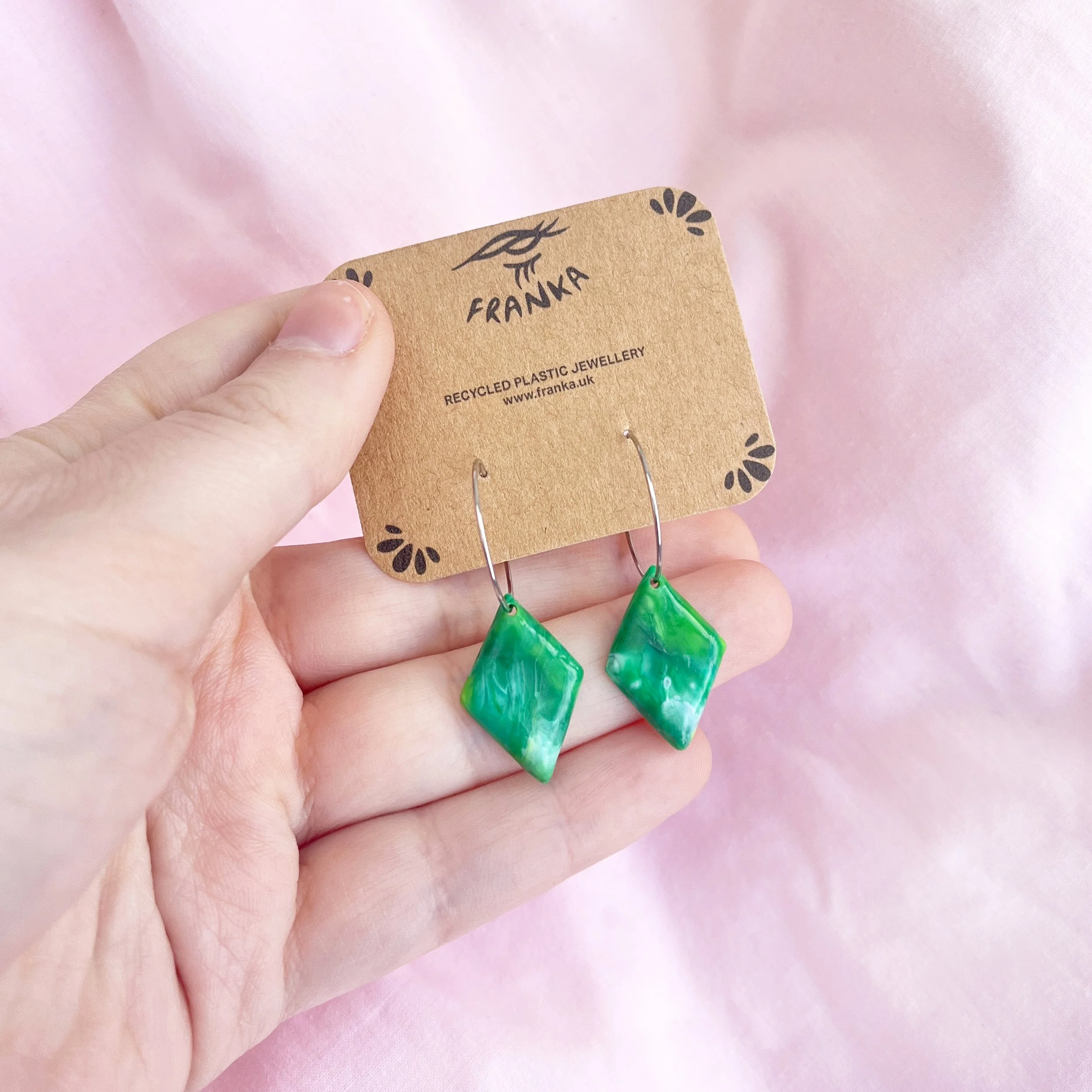 Mini Diamonds (Dark Green) - Recycled Plastic Hoop Earrings