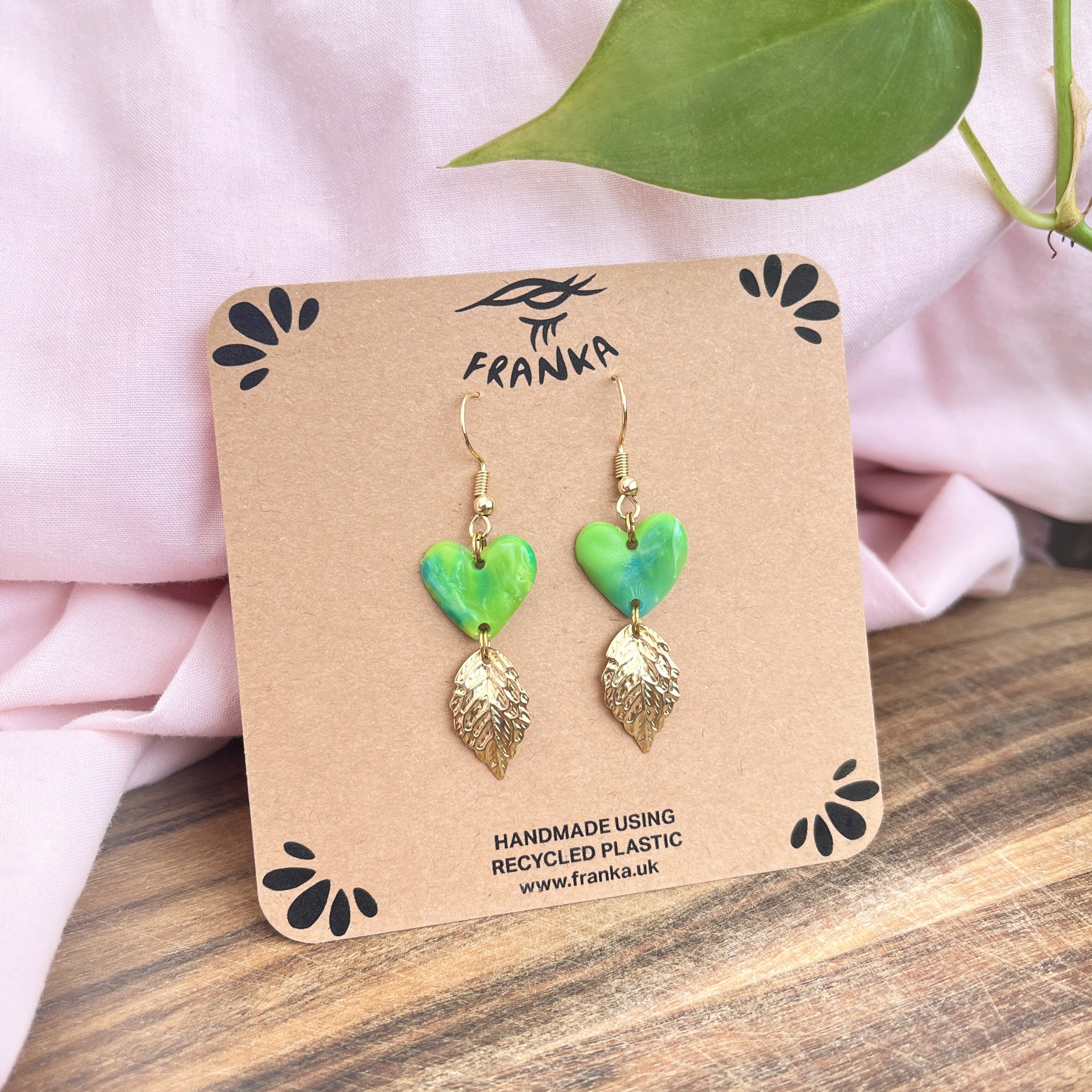 Icarus (Green/Gold) - Recycled Plastic Earrings - One of a Kind