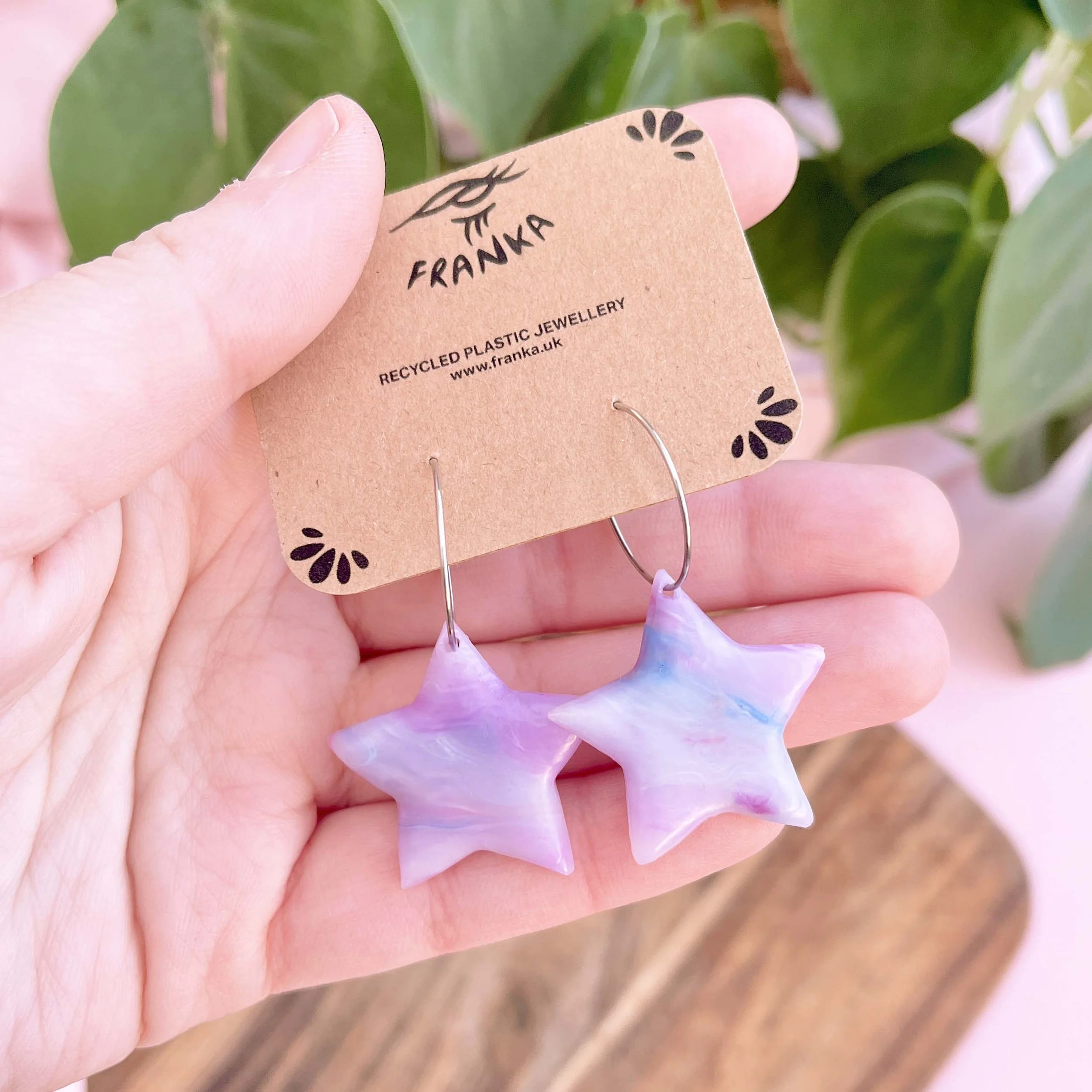 You're a Star (Lilac) - Recycled Plastic Hoop Earrings - One of a Kind